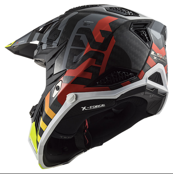 LS2 MX703 C X-FORCE BARRIER CARBON GELTONA RAUDONA KROSINIS ŠALMAS