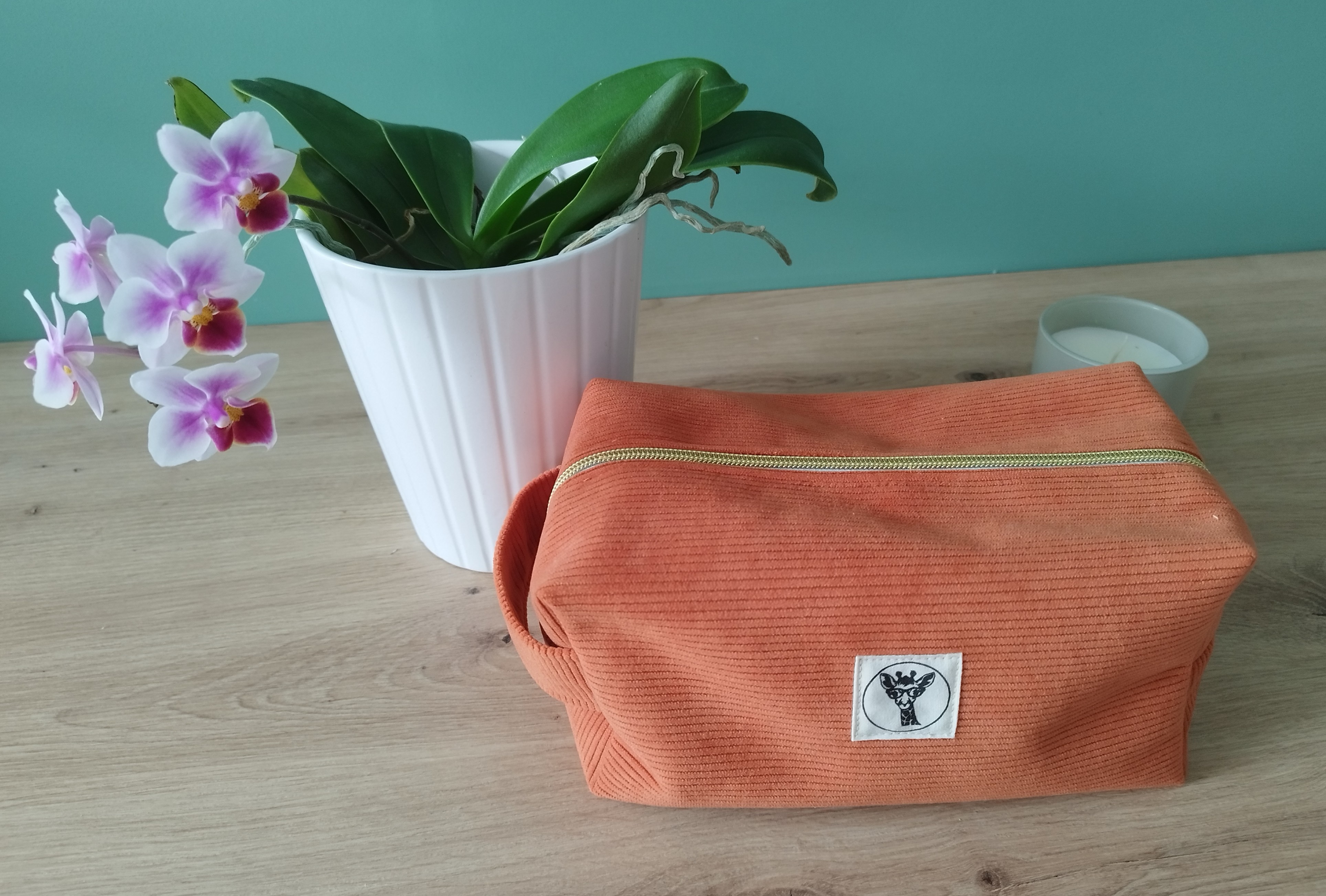 Trousse de toilette COSMIQ en velours orange