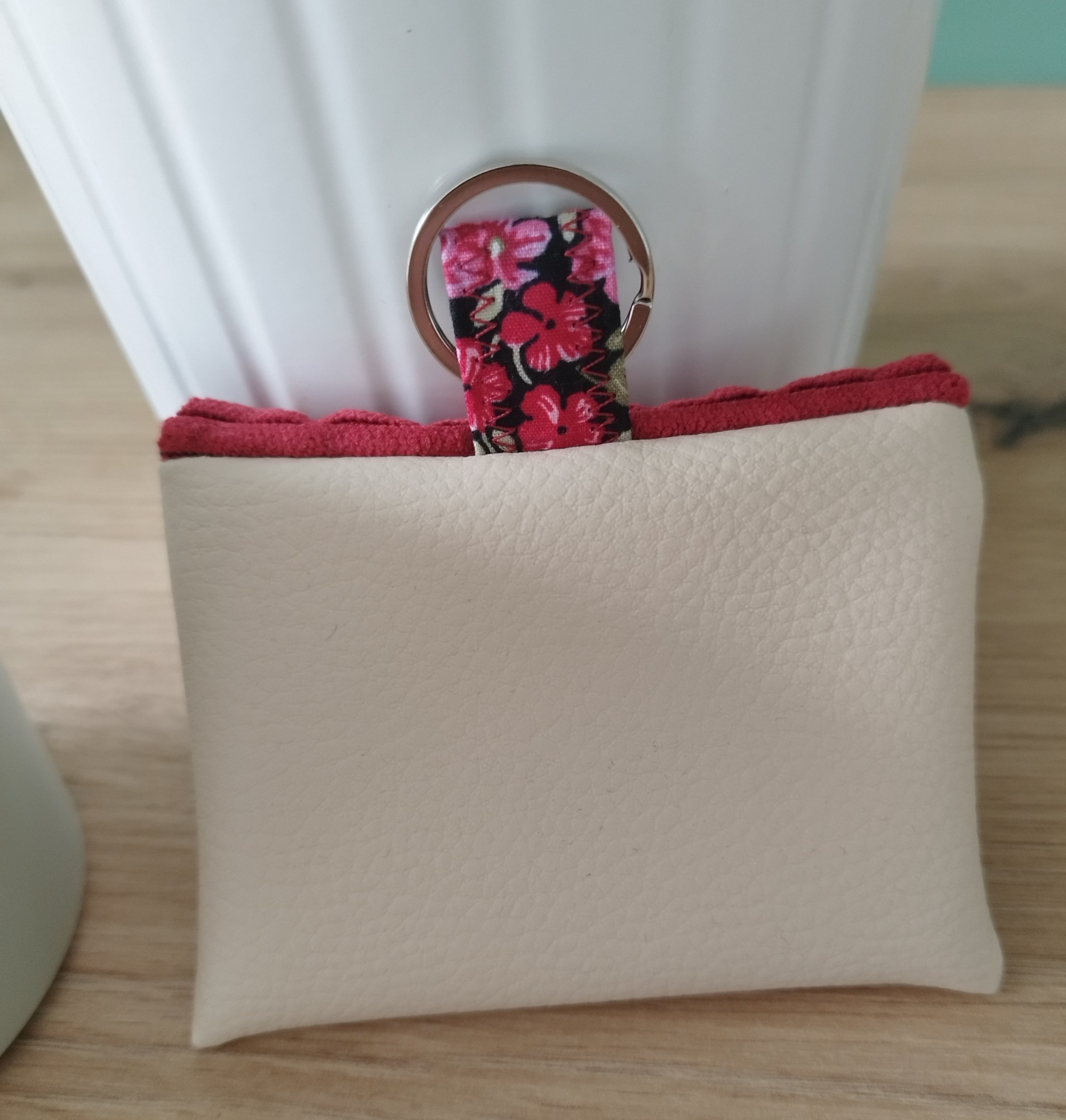 Porte cartes ALBA beige et framboise