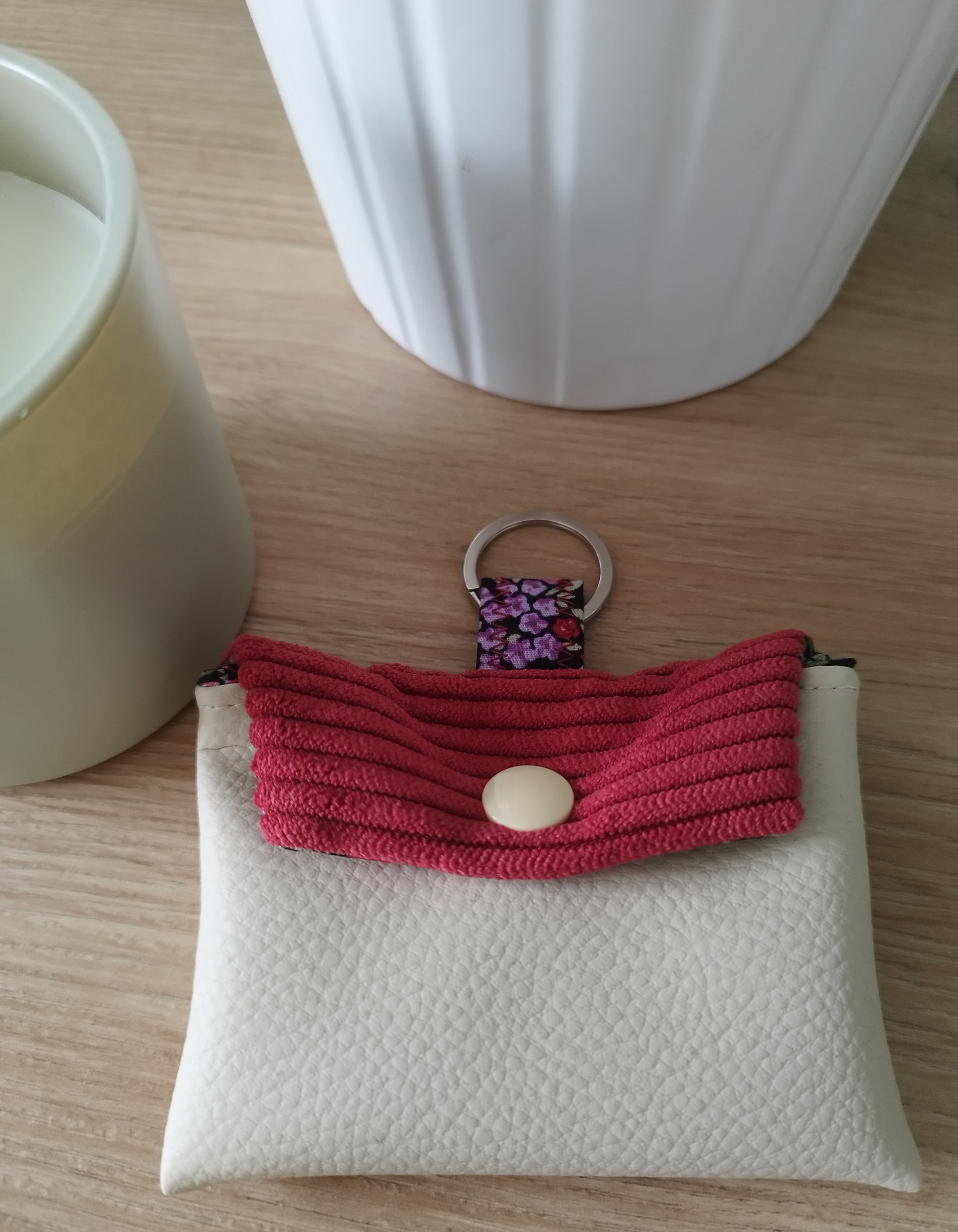 Porte cartes ALBA beige et framboise