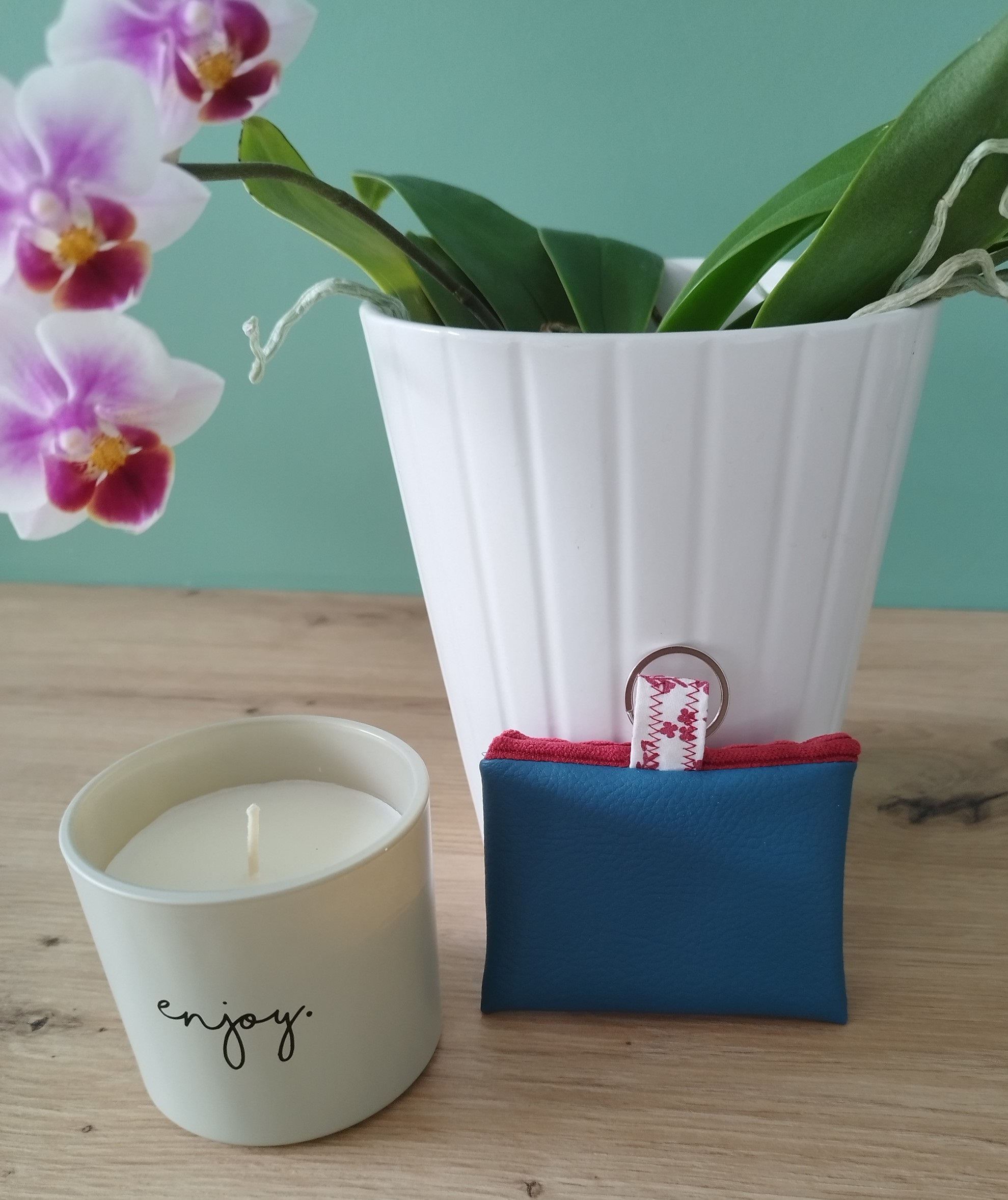 Porte carte ALBA bleu et framboise