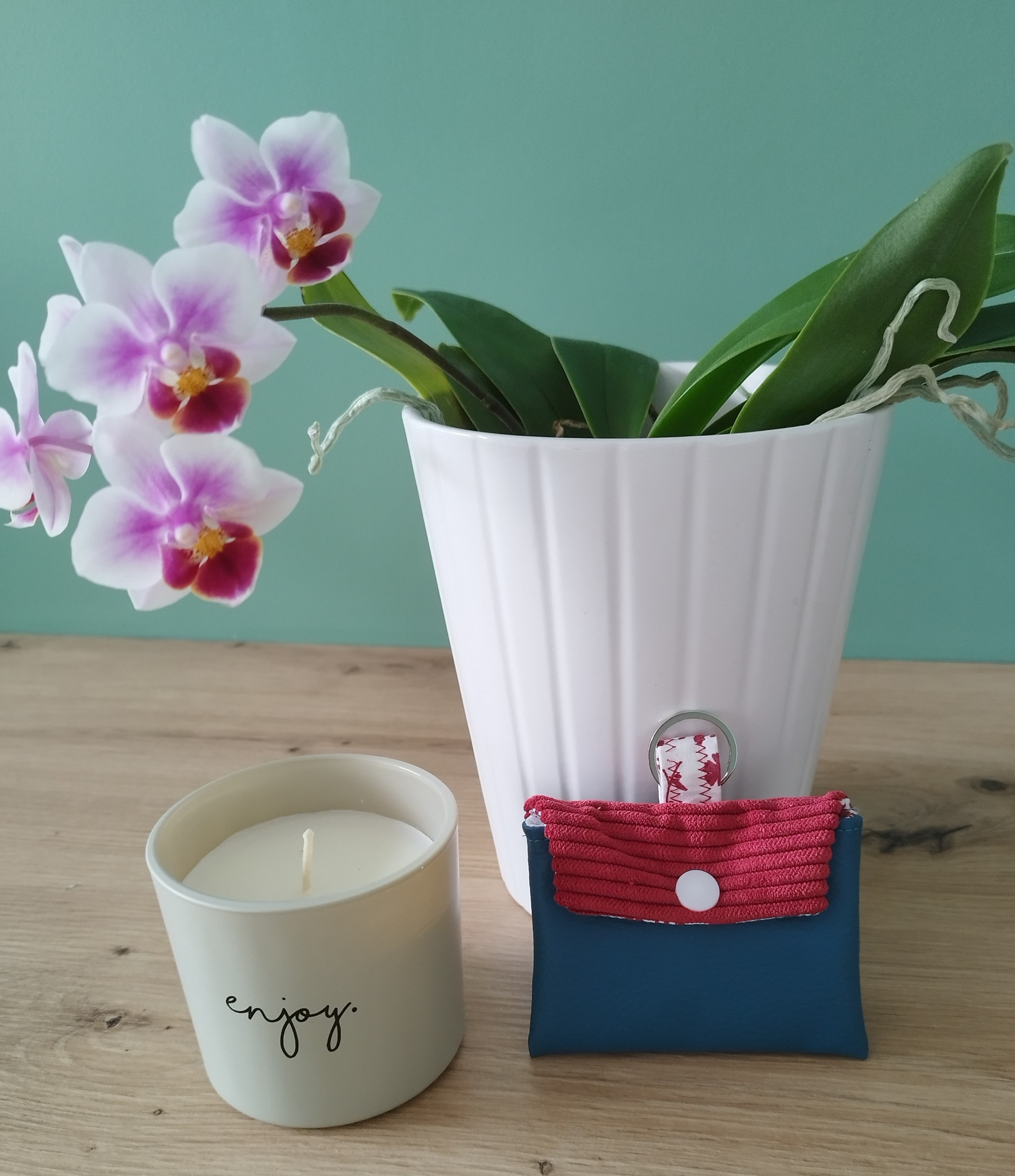 Porte carte ALBA bleu et framboise