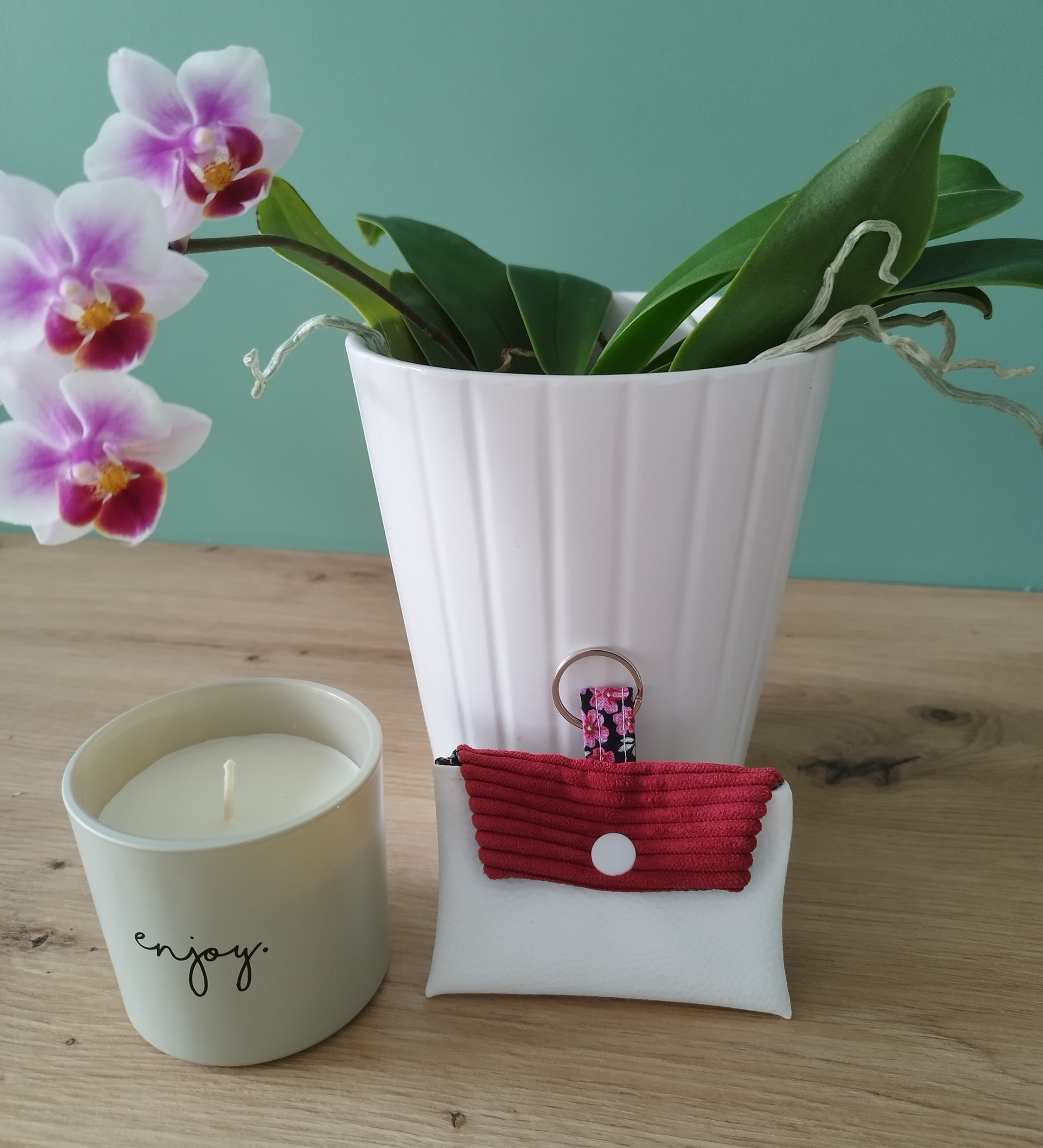 Porte cartes ALBA blanc et framboise