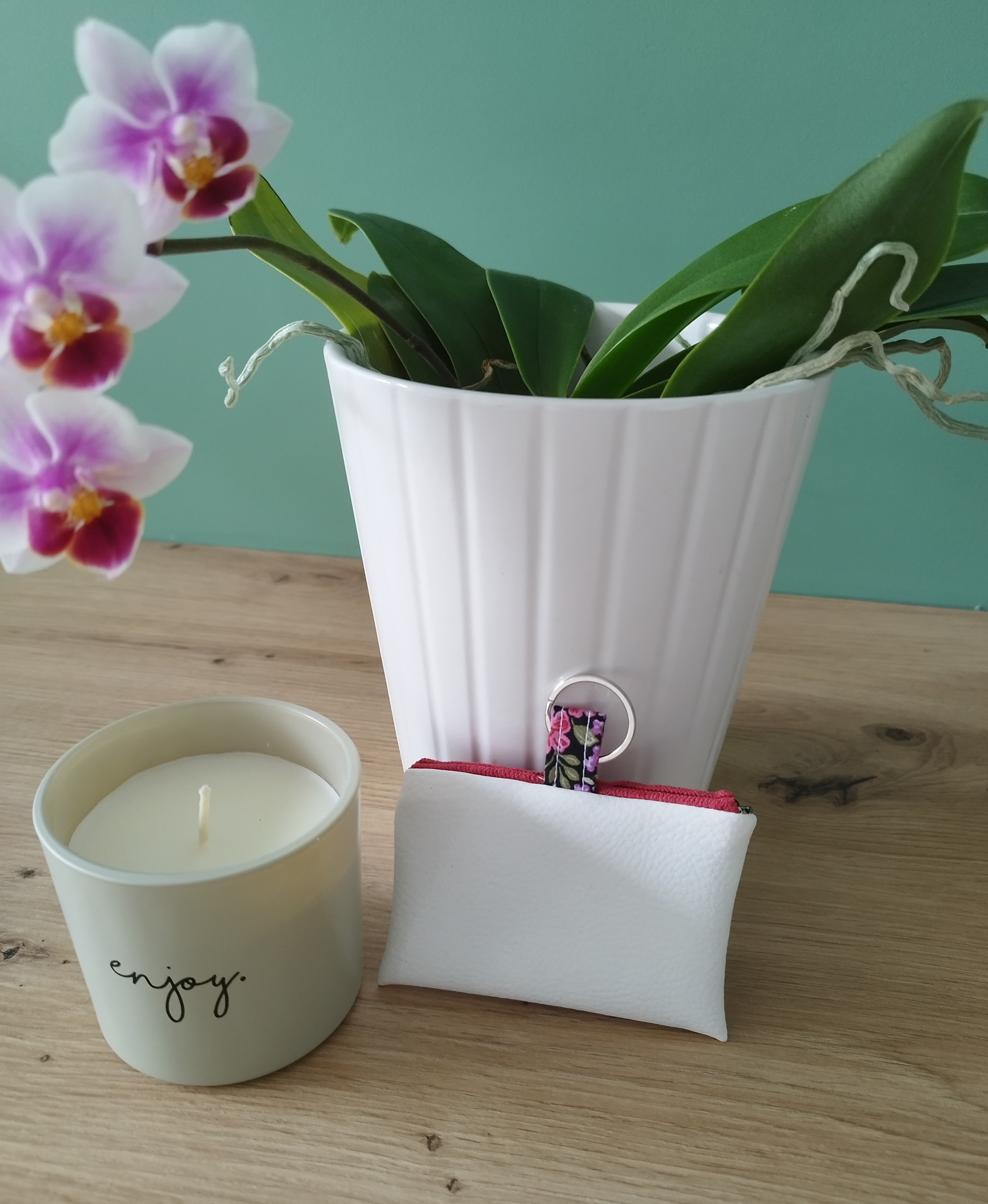 Porte cartes ALBA blanc et framboise