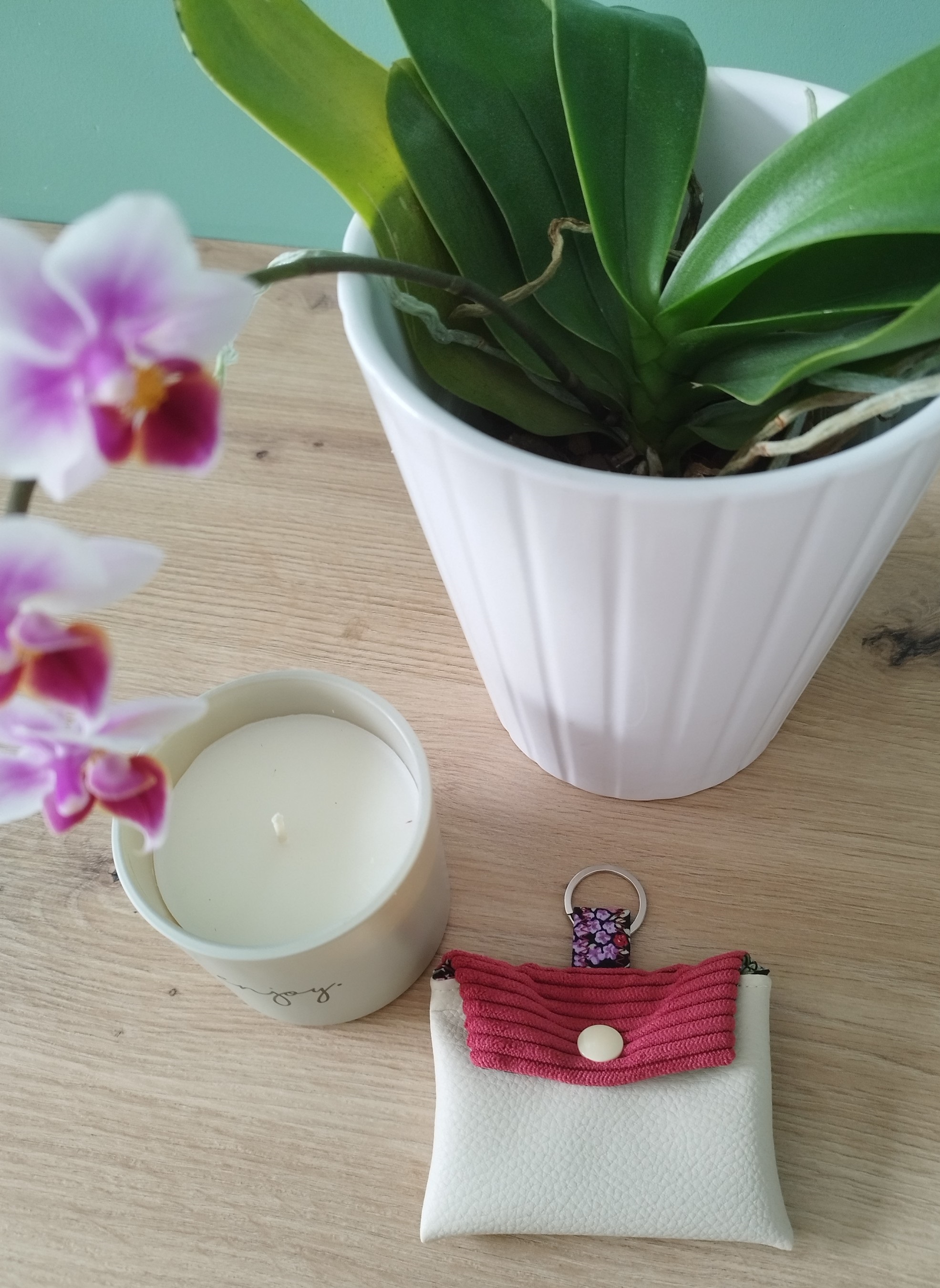 Porte cartes ALBA beige et framboise