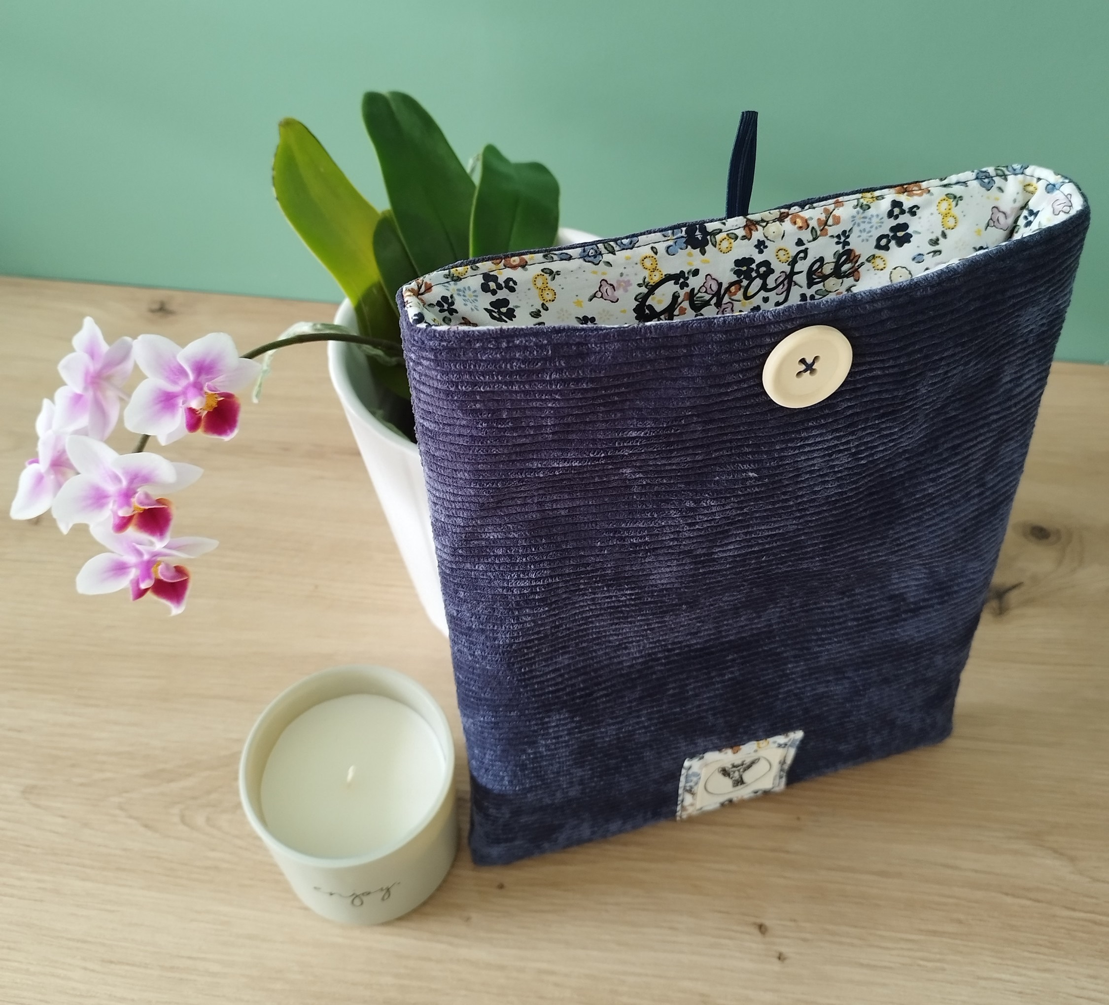 Housse tablette ou livré broché ASTRA en velours bleu ardoise