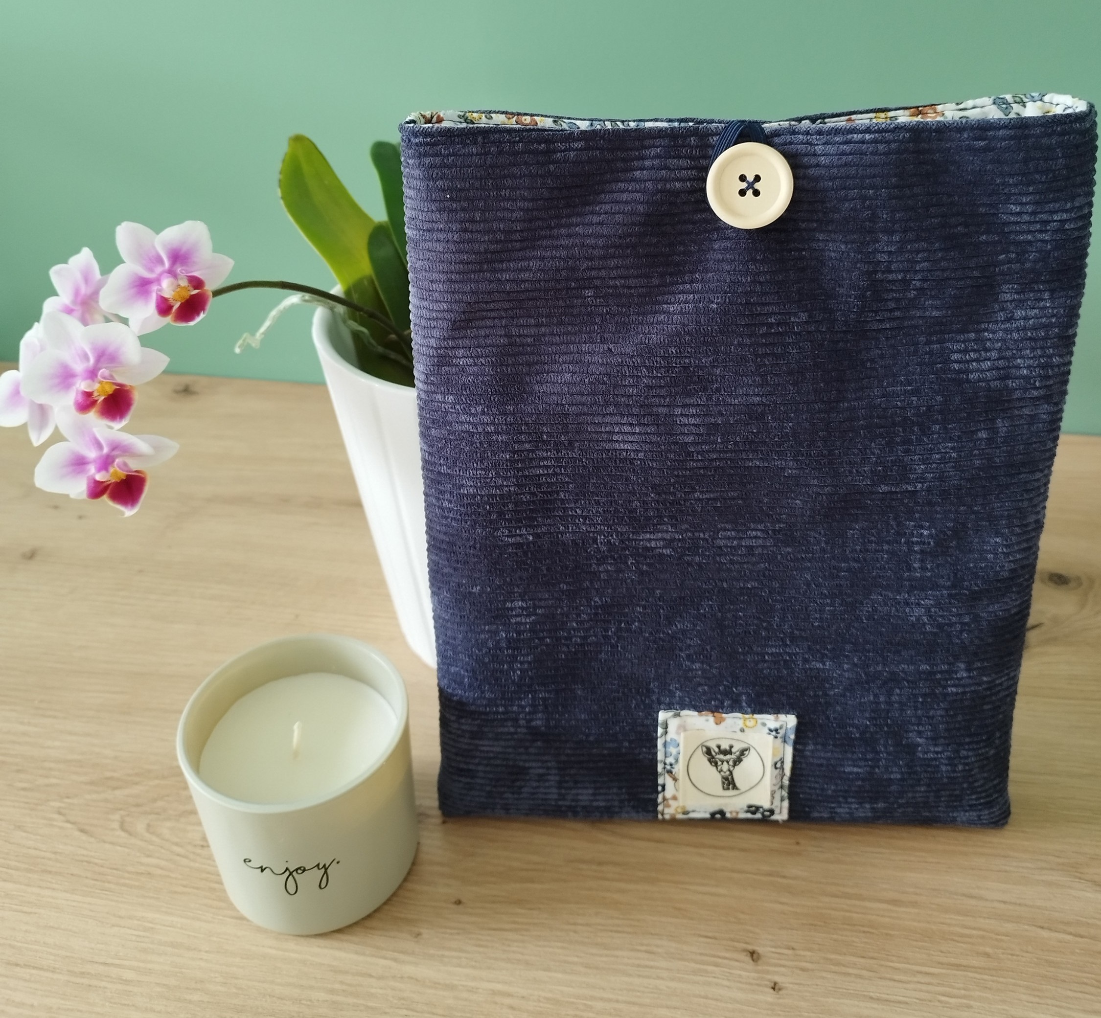 Housse tablette ou livré broché ASTRA en velours bleu ardoise