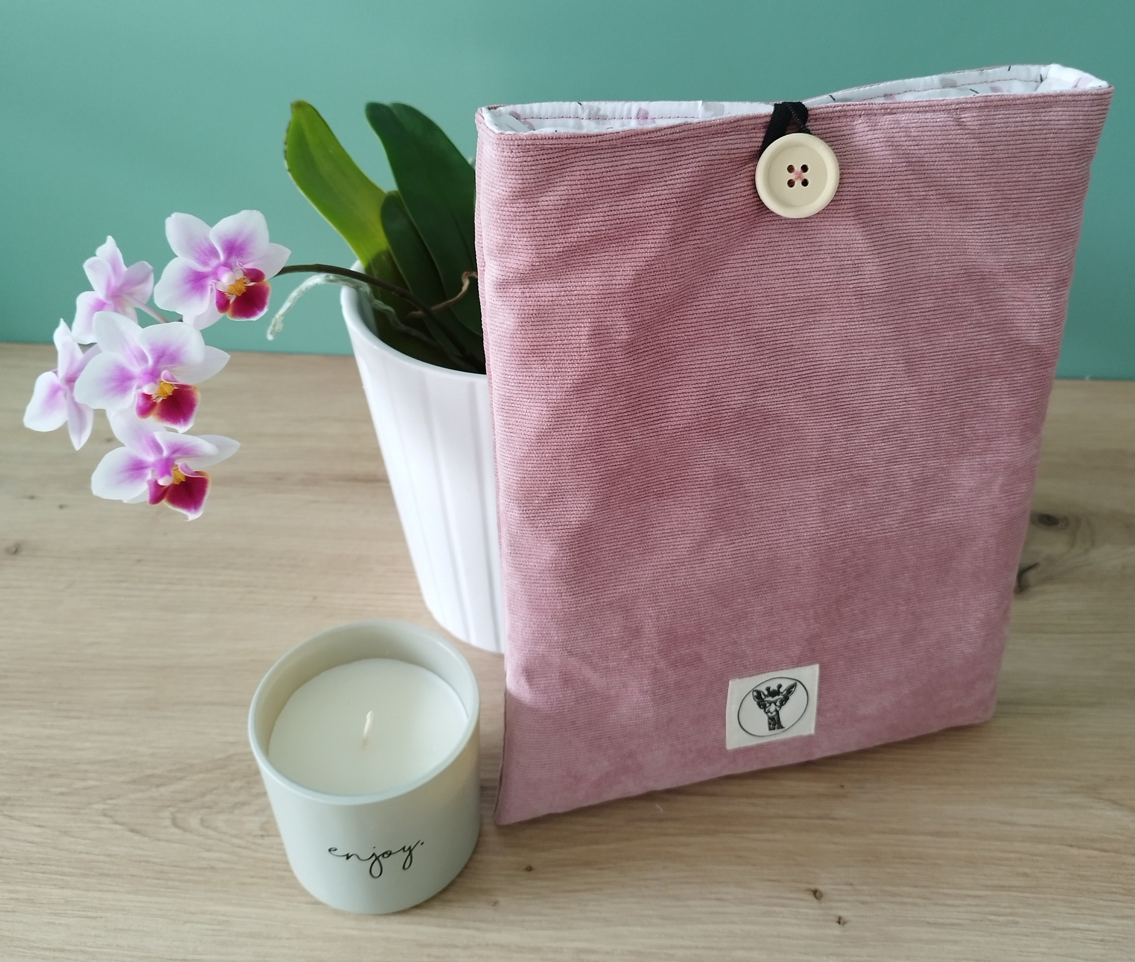 Housse tablette ou livré broché ASTRA en velours rose pâle