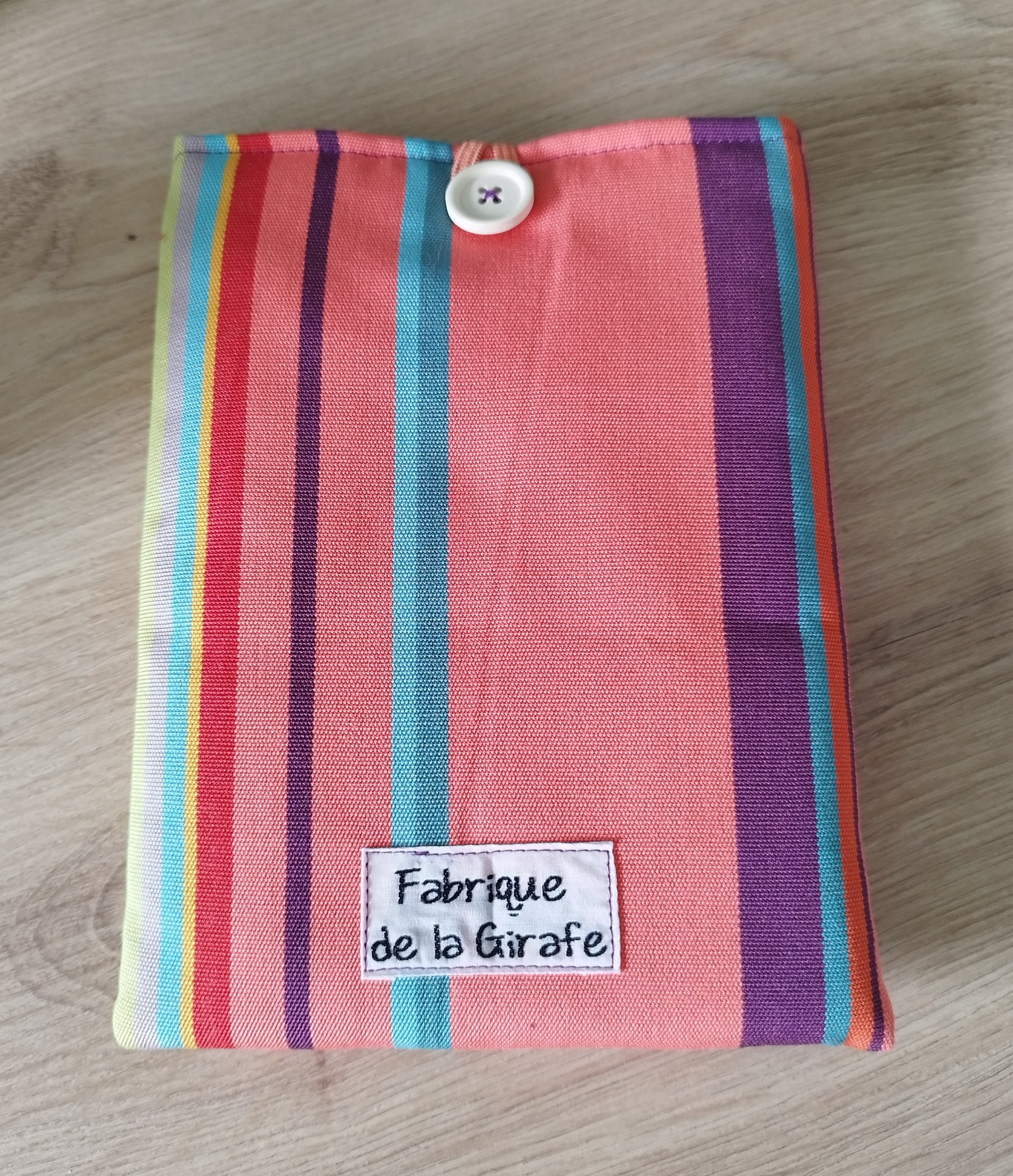 Housse liseuse ou livre de poche ECHO en tissu multicolore rayé