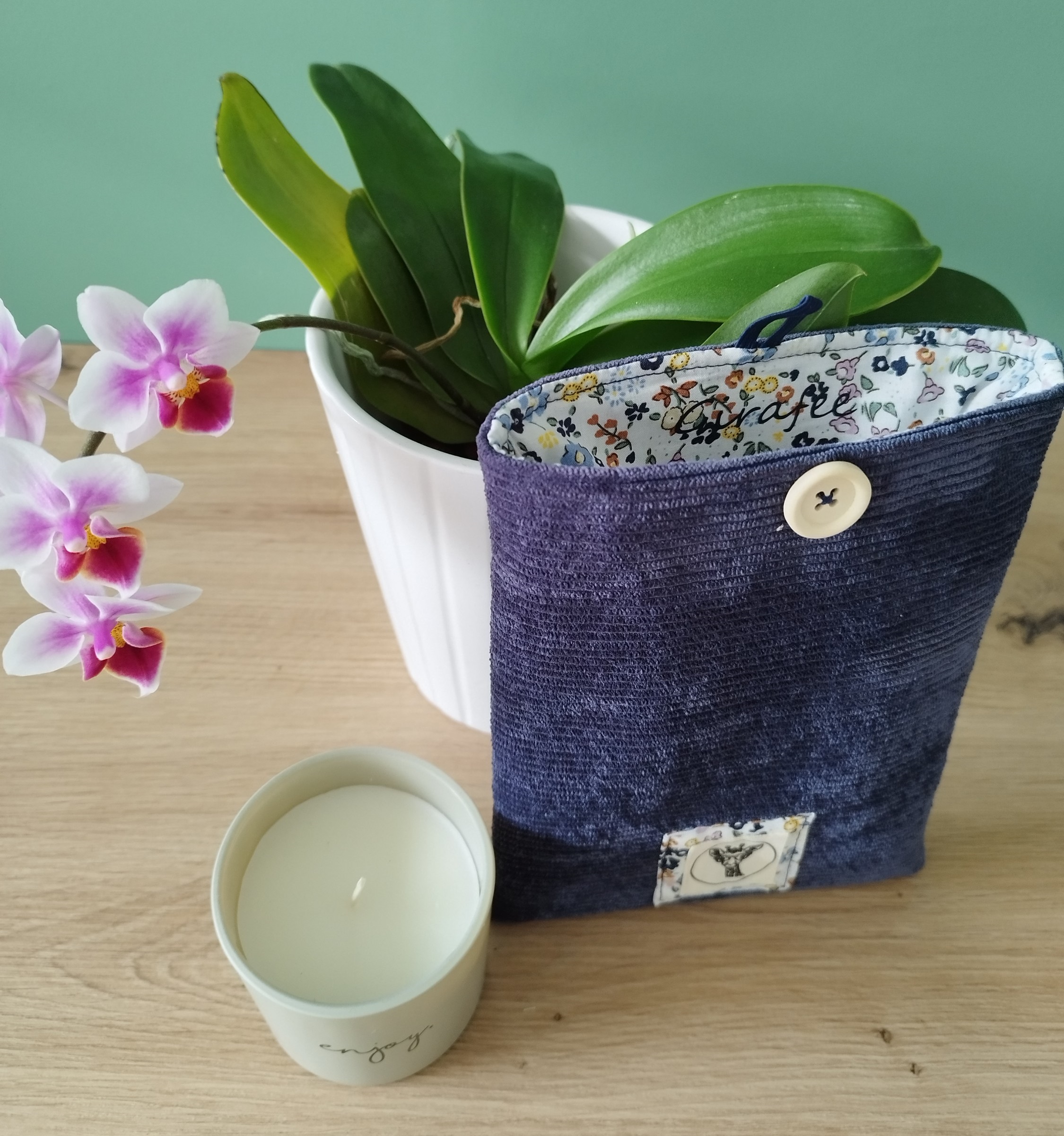 Housse liseuse ou livre de poche ECHO en velours bleu ardoise