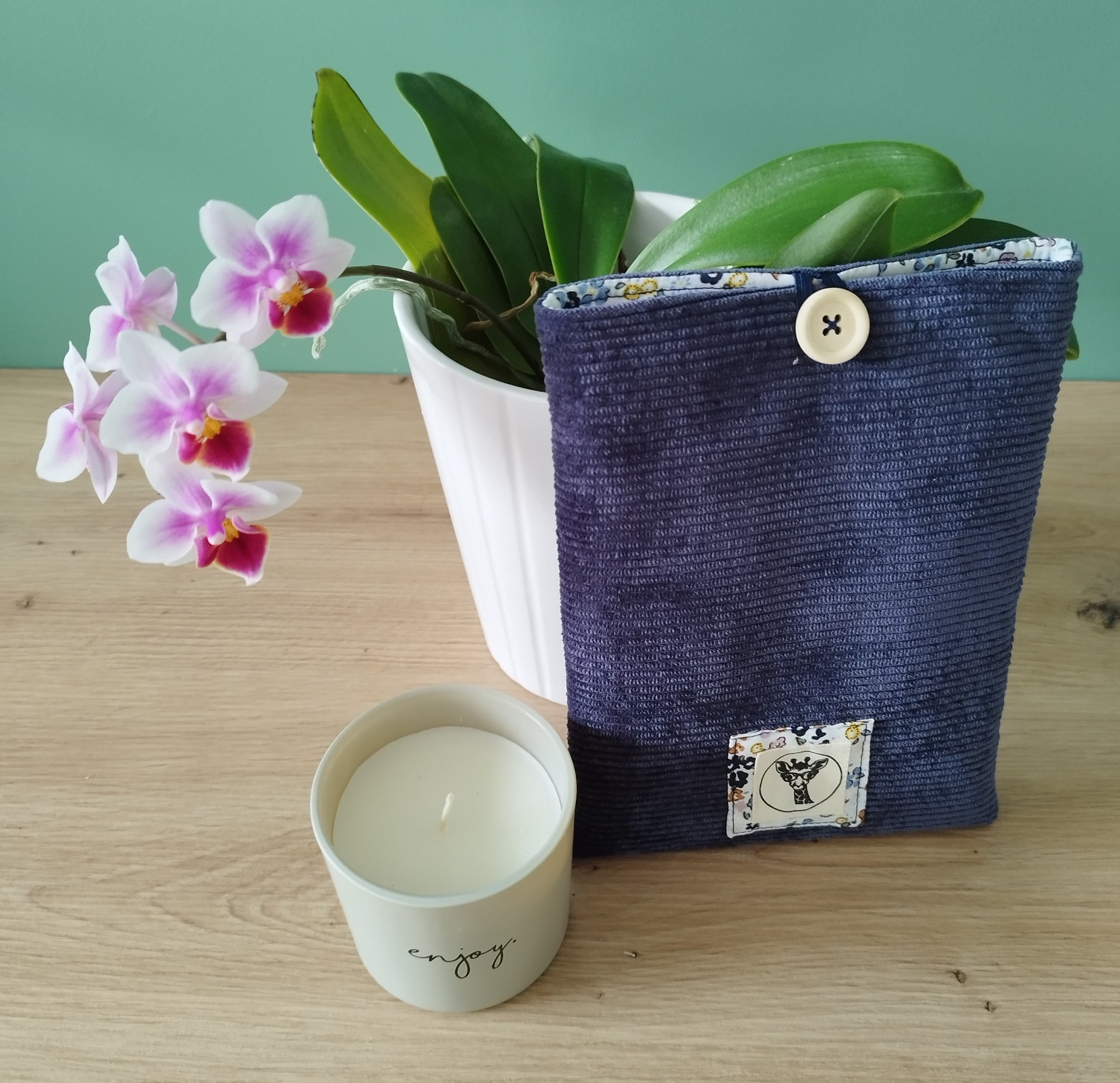 Housse liseuse ou livre de poche ECHO en velours bleu ardoise