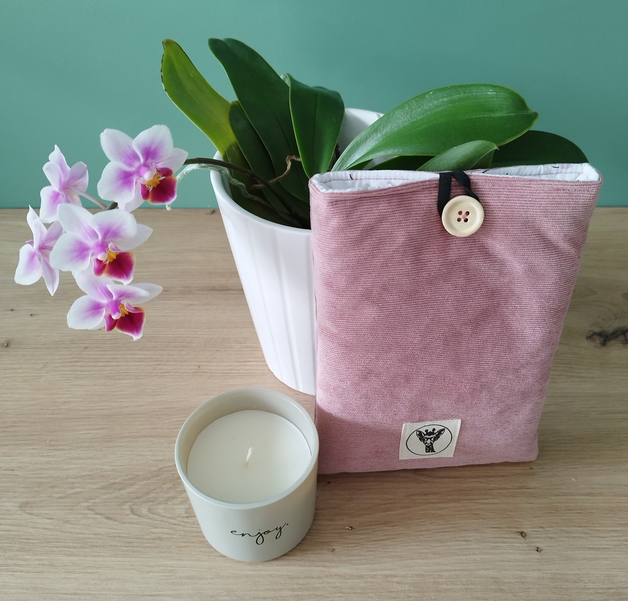 Housse liseuse ou livre de poche ECHO en velours rose pâle