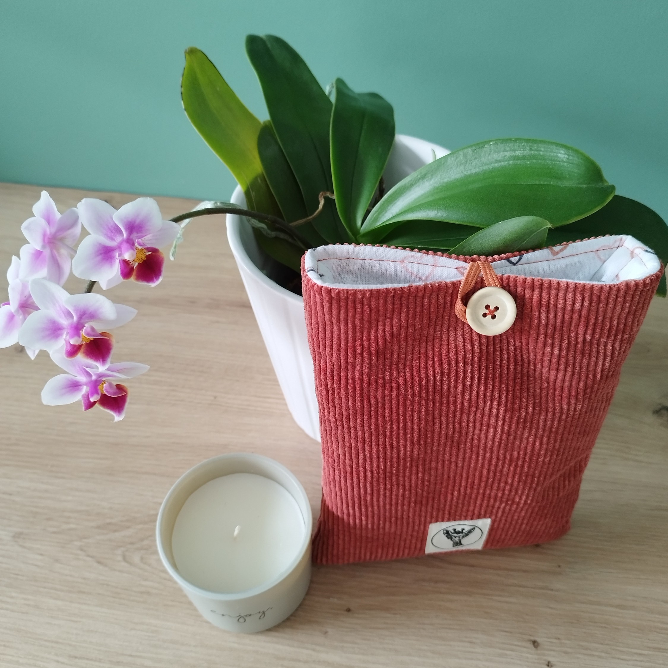 Housse liseuse ou livre de poche ECHO en velours saumon