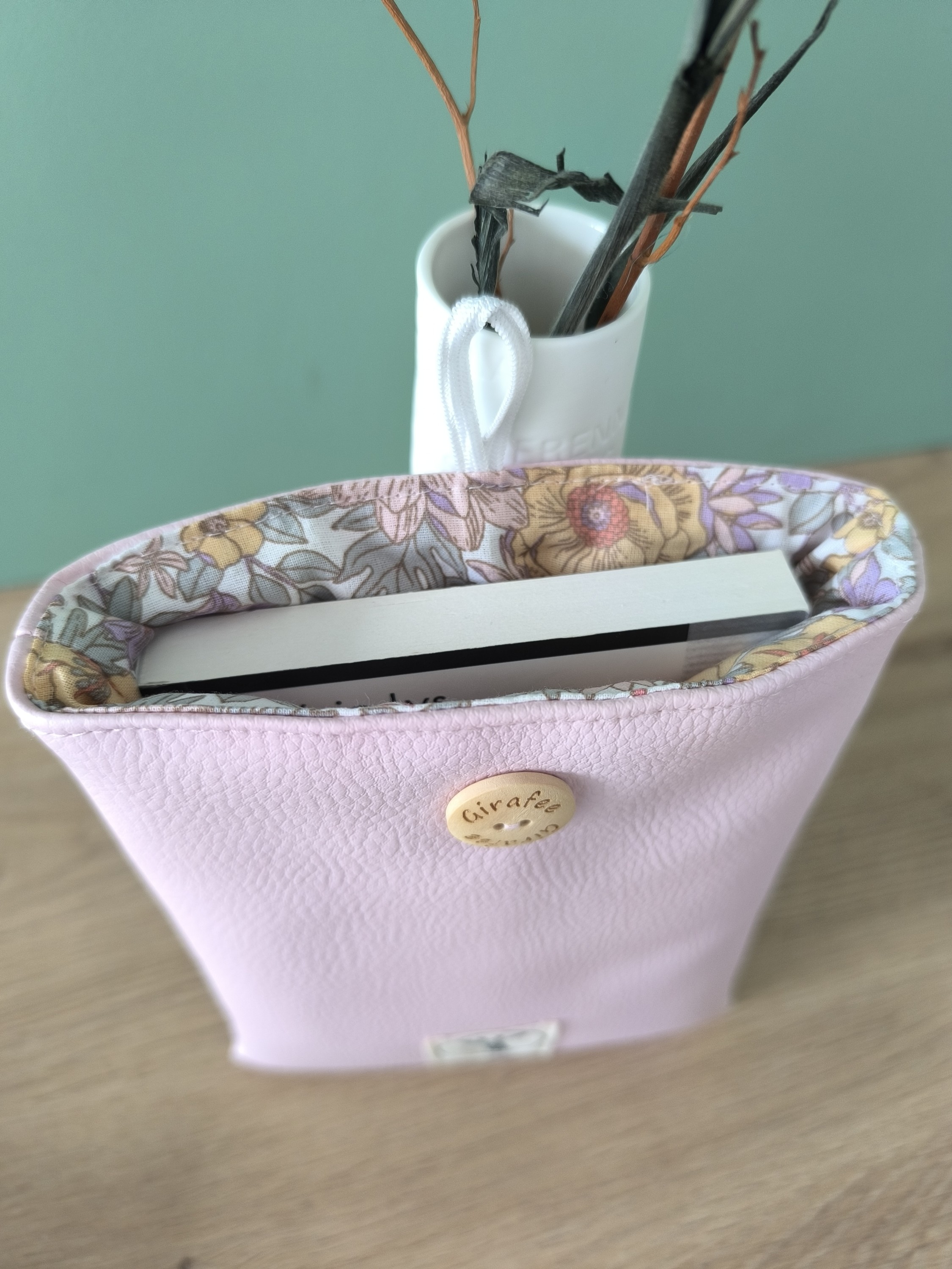 Housse liseuse ou livre de poche ECHO en simili cuir rose pâle