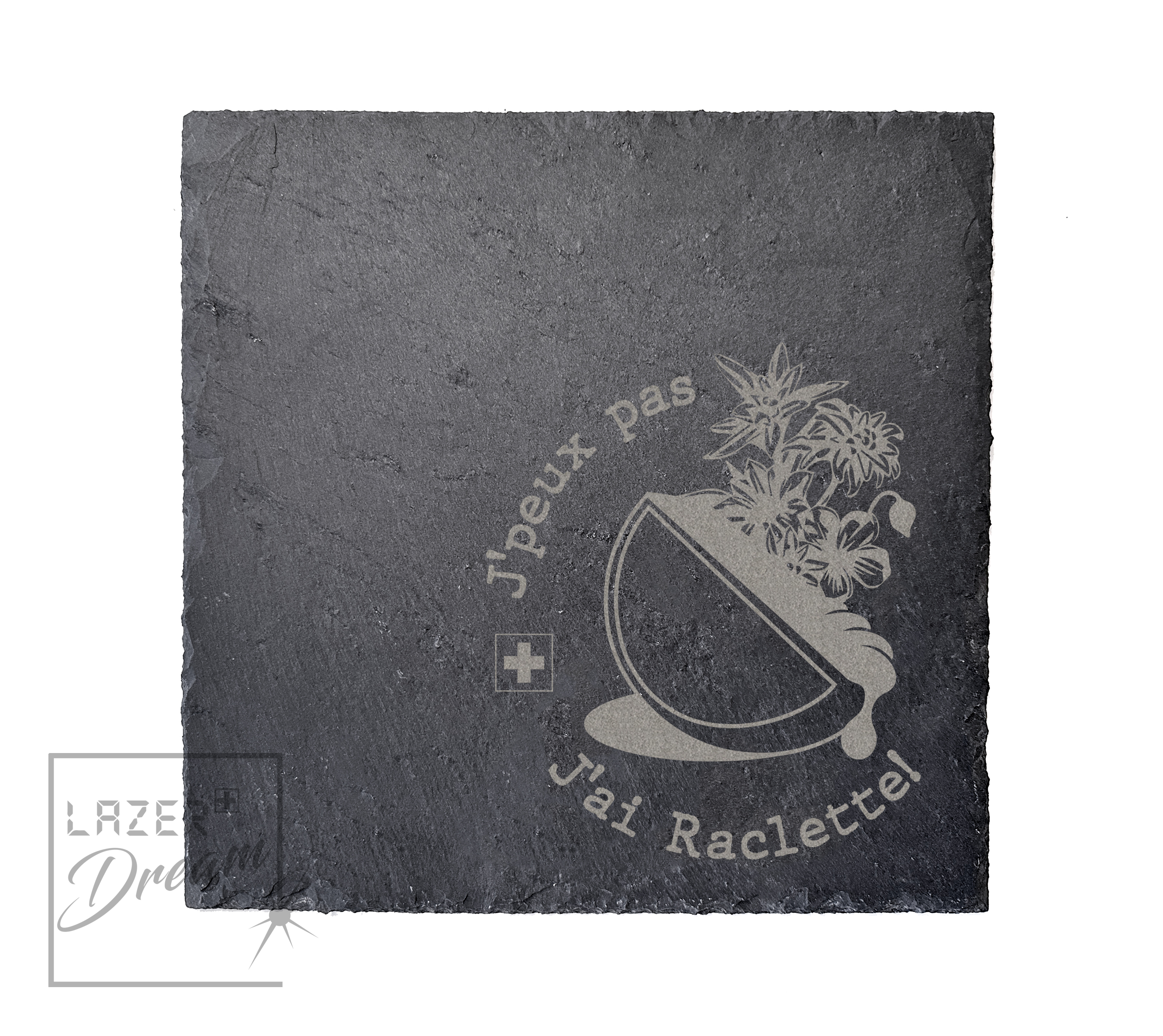 25x25cm Slate board with Swiss motifs / Planche apéro en ardoise avec motifs Suisse