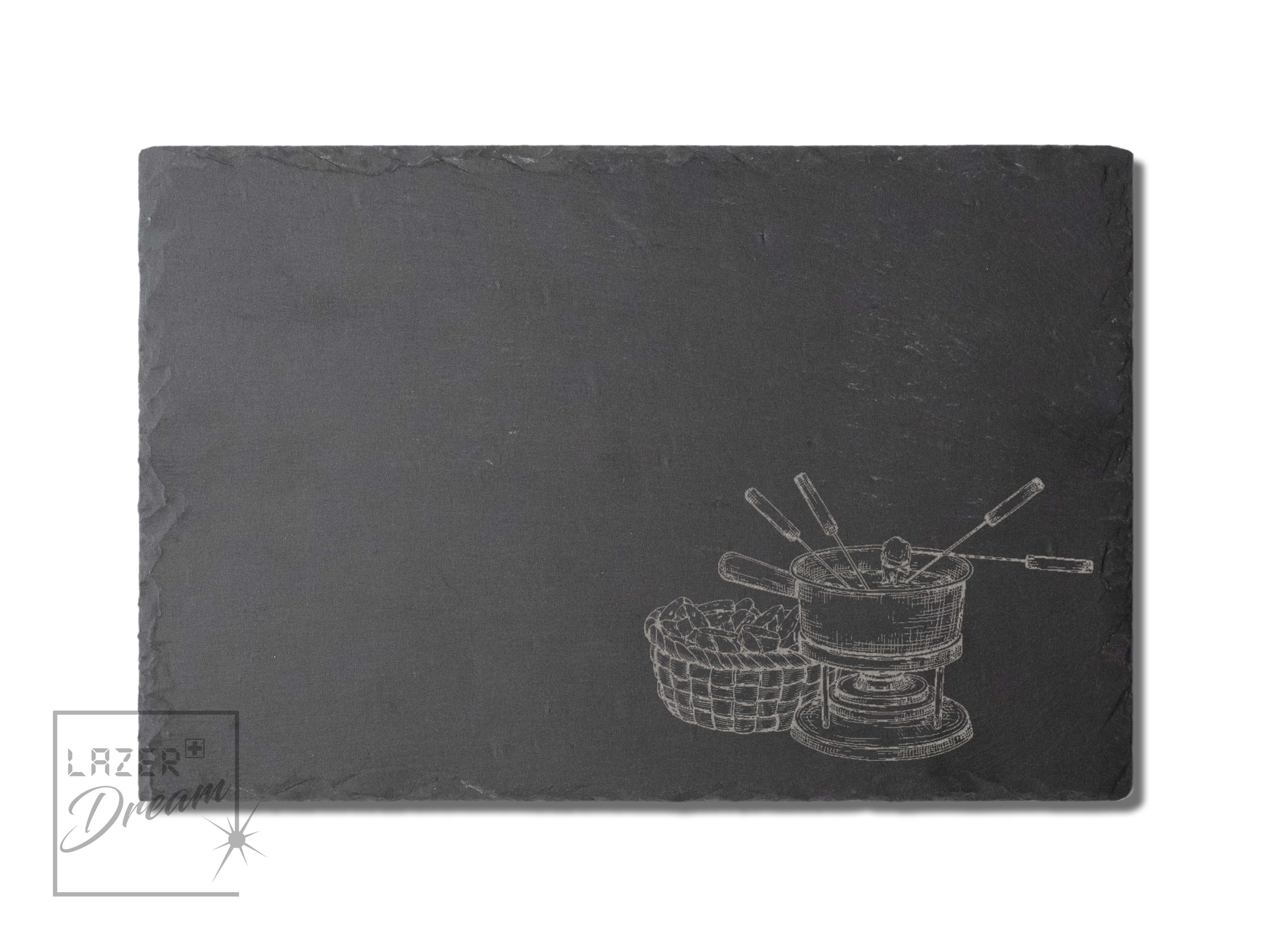 30x20cm Slate board with Raclette & Fondue inspired motifs / Planche apéro en ardoise avec motifs inspirés par la Raclette et la Fondue