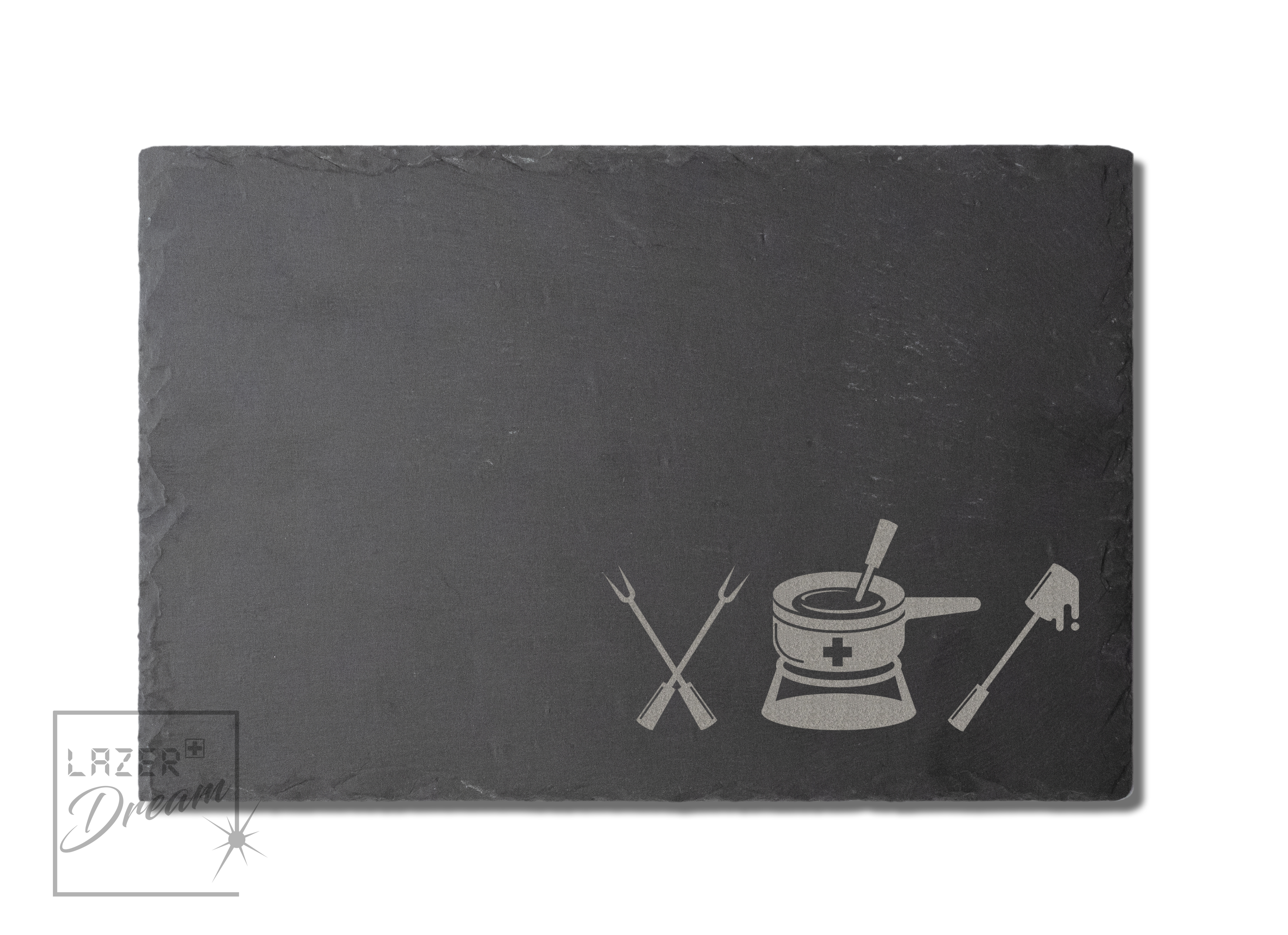 30x20cm Slate board with Raclette & Fondue inspired motifs / Planche apéro en ardoise avec motifs inspirés par la Raclette et la Fondue