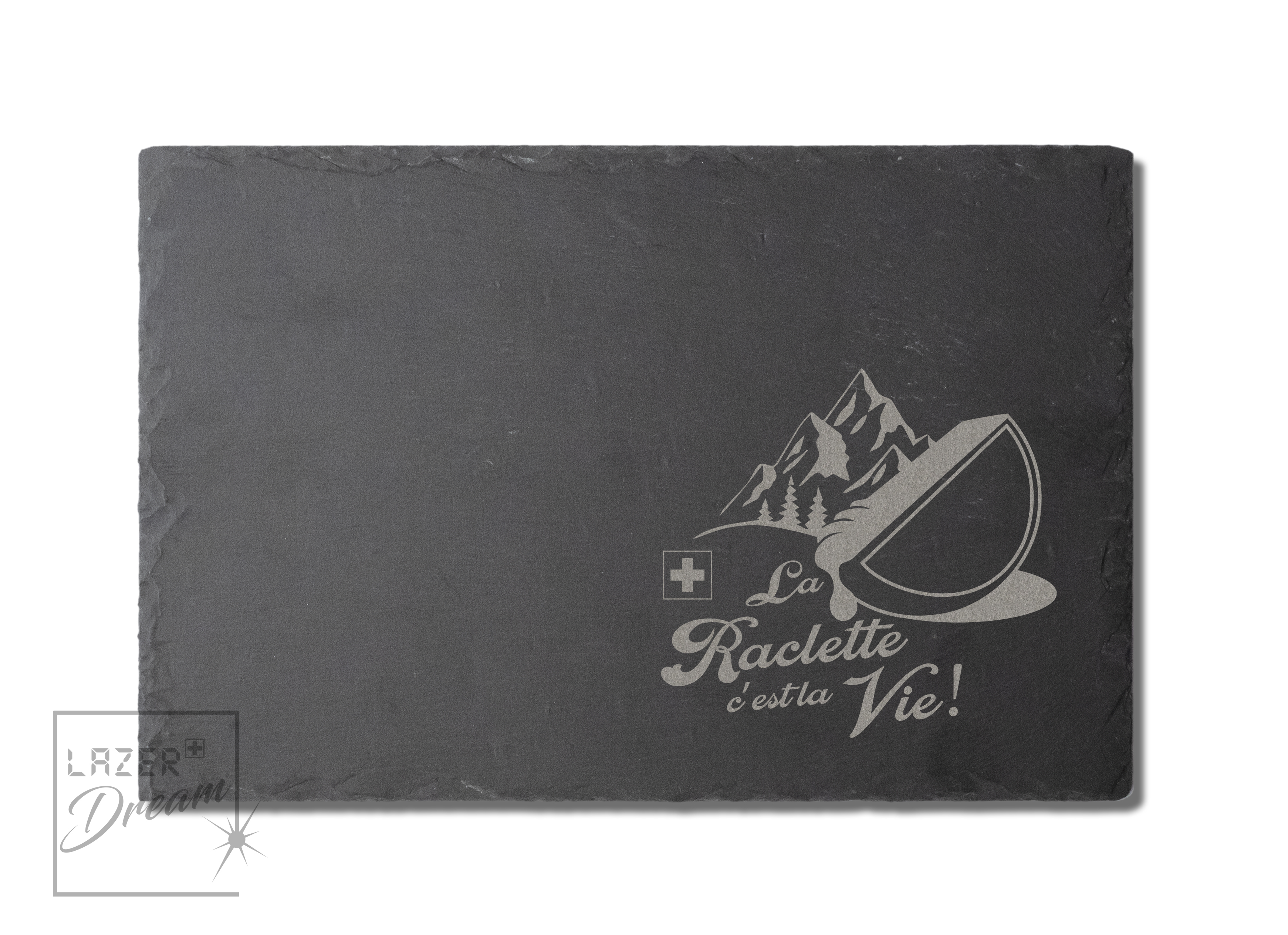 30x20cm Slate board with Raclette & Fondue inspired motifs / Planche apéro en ardoise avec motifs inspirés par la Raclette et la Fondue