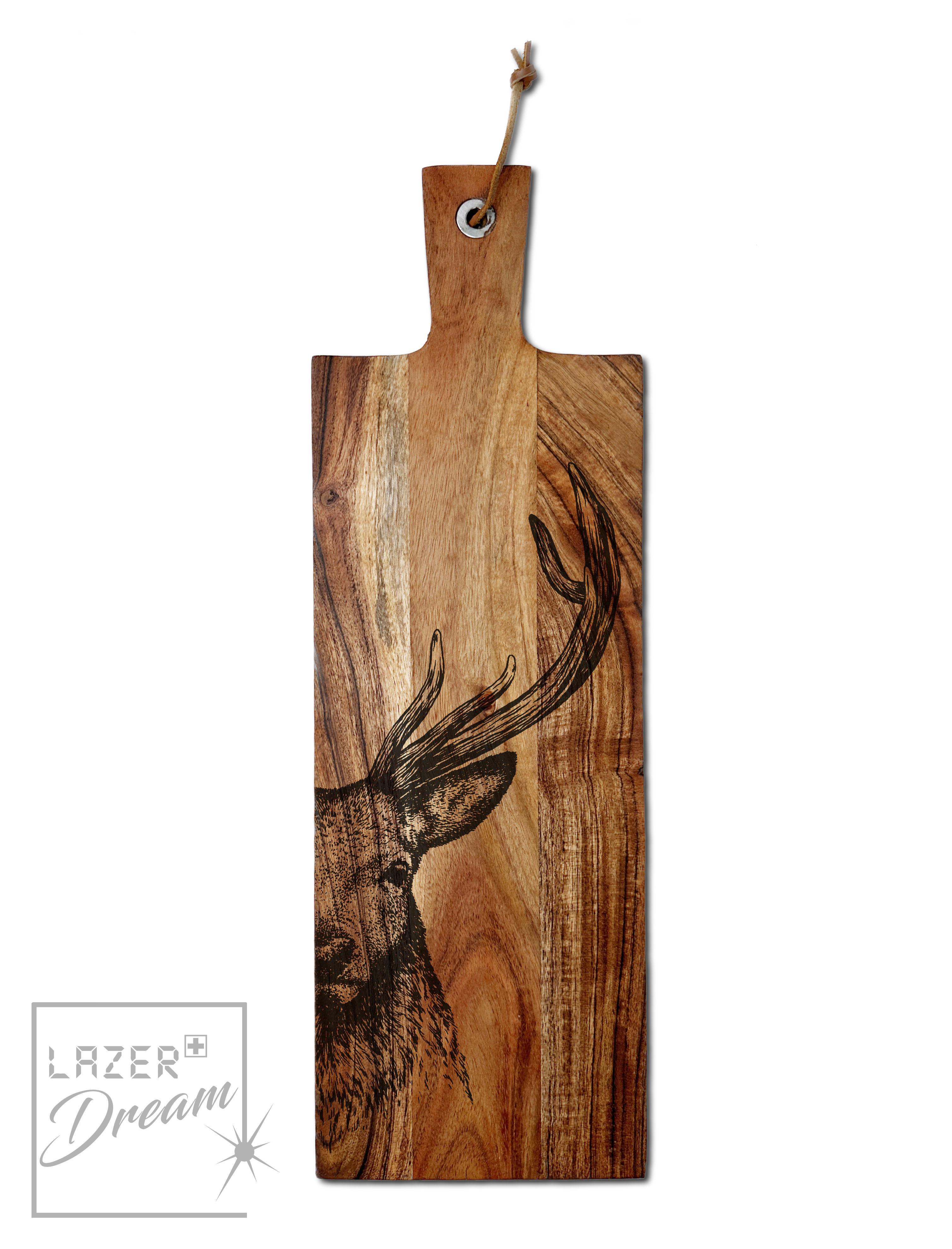 51x16x1.5cm Wooden board in Acacia with animal motif / Planche à découper en Acacia avec motifs animaux
