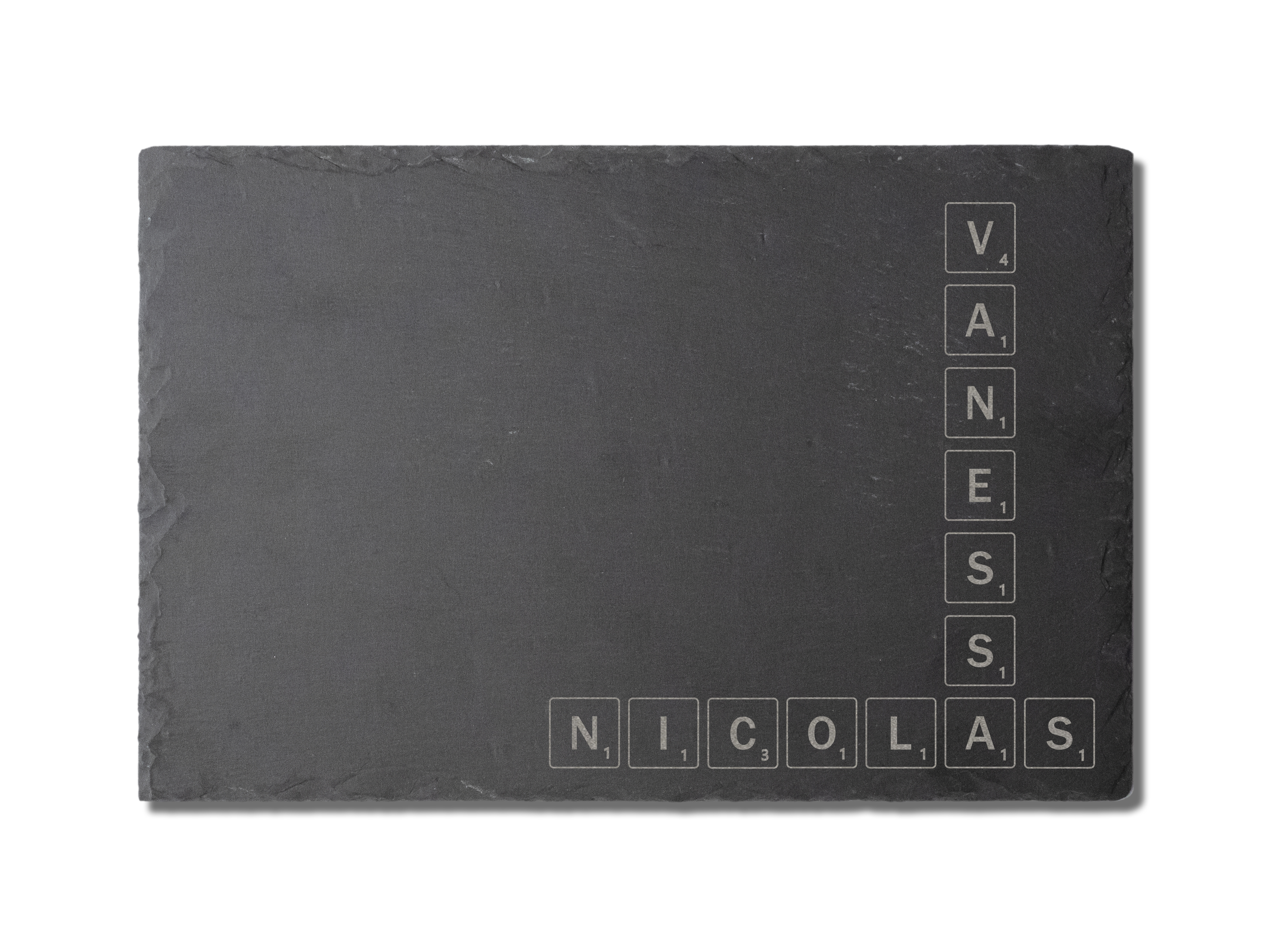 30x20cm Slate board with Scrabble tiles inspired motif - Customizable  / Planche apéro en ardoise avec motif inspiré par les tuiles de Scrabble personnalisable