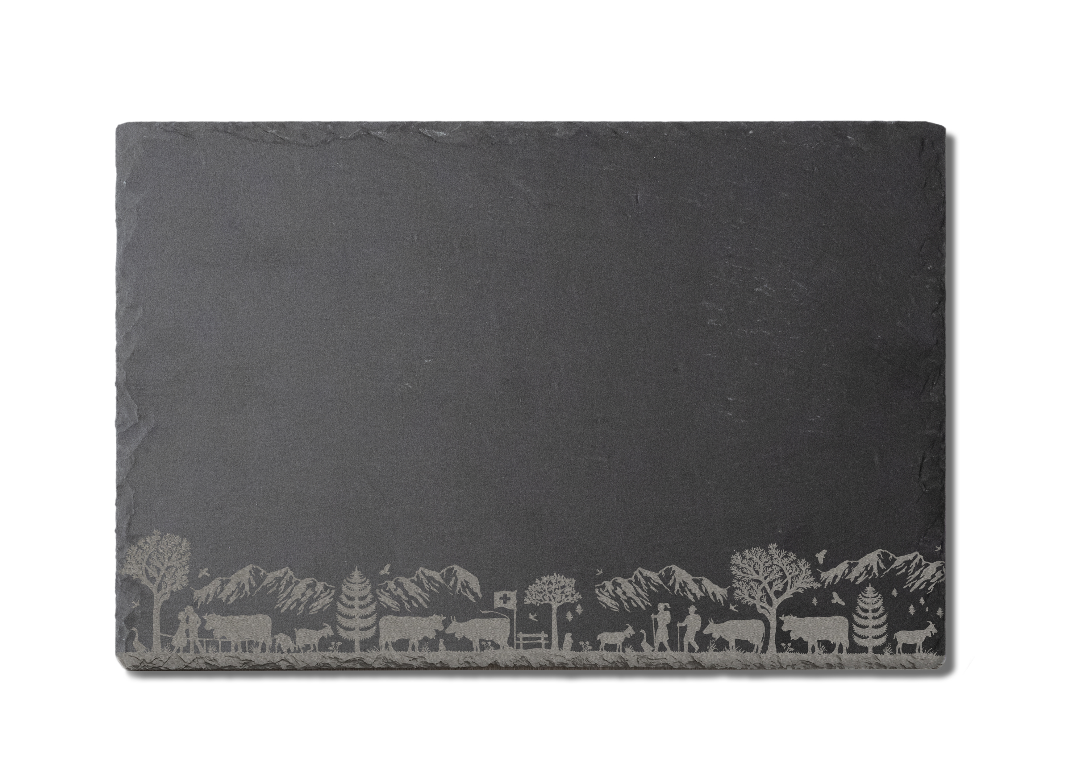30x20cm Slate board with Swiss cut out inspired motifs / Planche apéro en ardoise avec motifs inspirés par les découpages Suisse