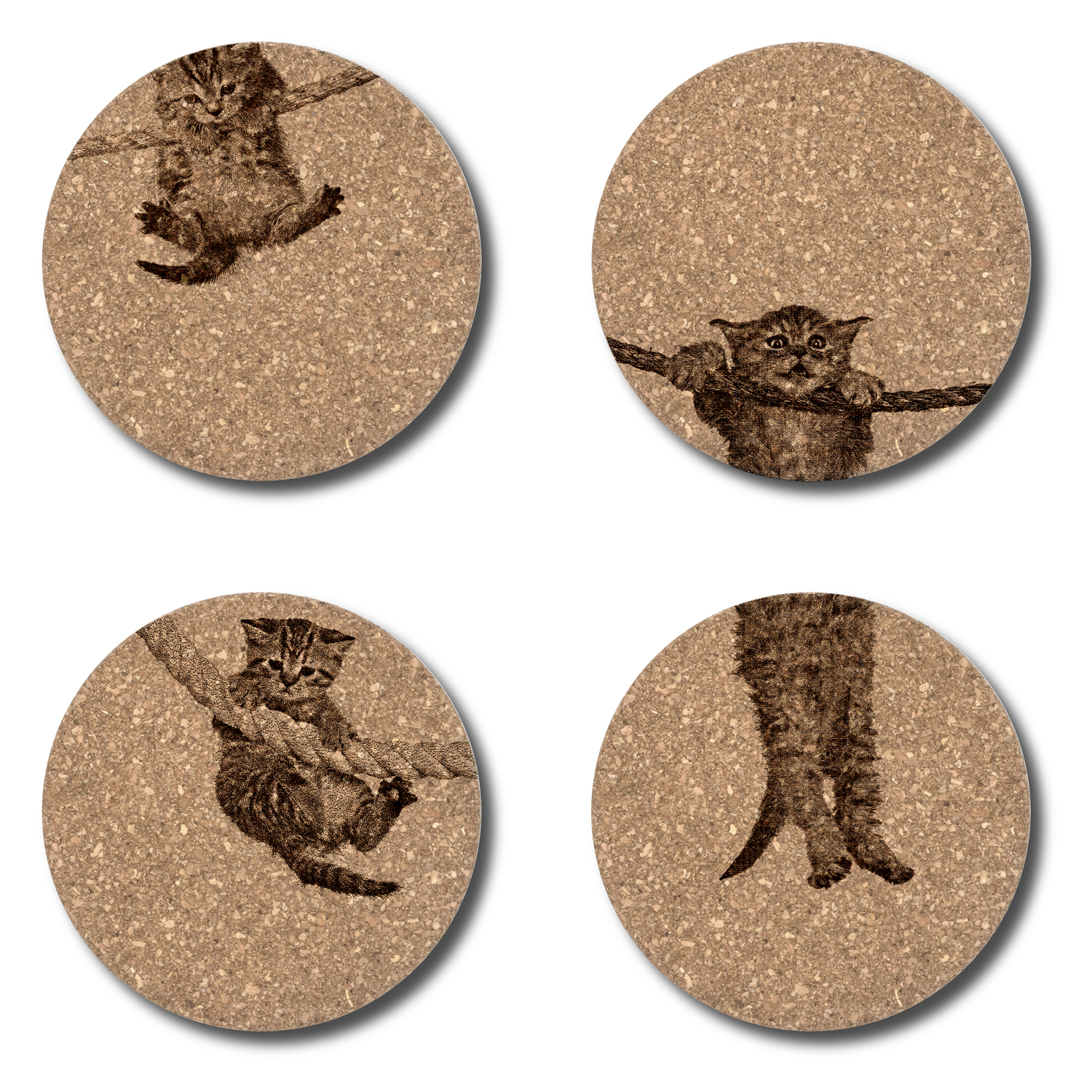 Cork coasters with pet motifs  / Dessous de verre en liège avec motifs d'animaux de compagnie