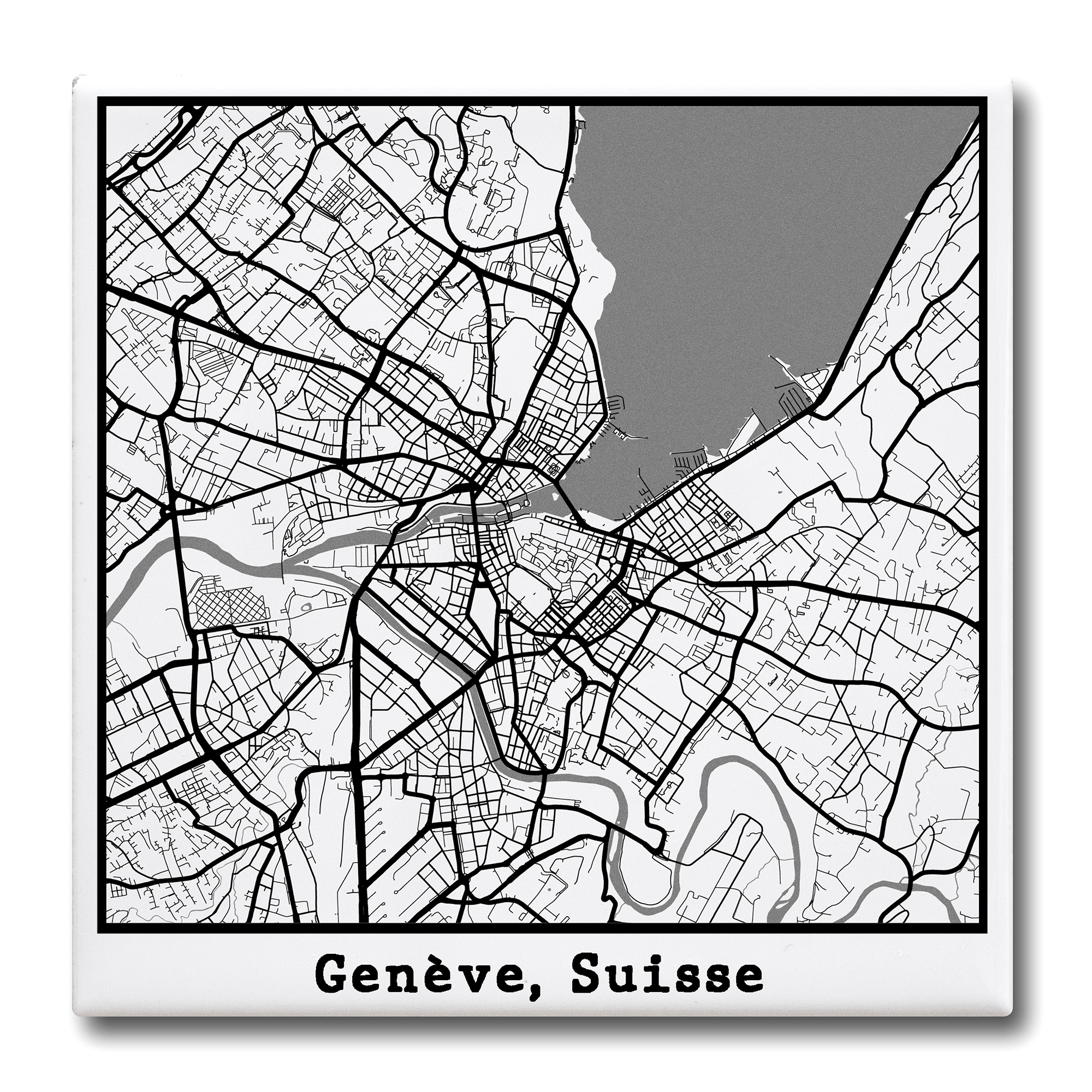 10.8x10.8cm White ceramic tile with city map prints / Cartes de ville en carreau de faïence
