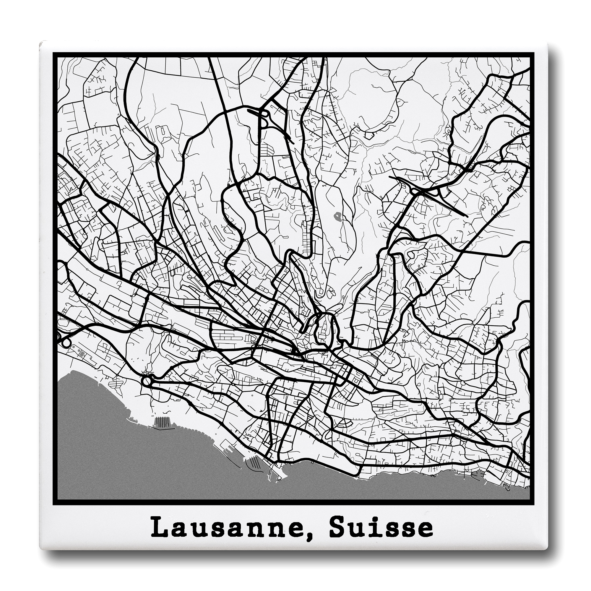 10.8x10.8cm White ceramic tile with city map prints / Cartes de ville en carreau de faïence