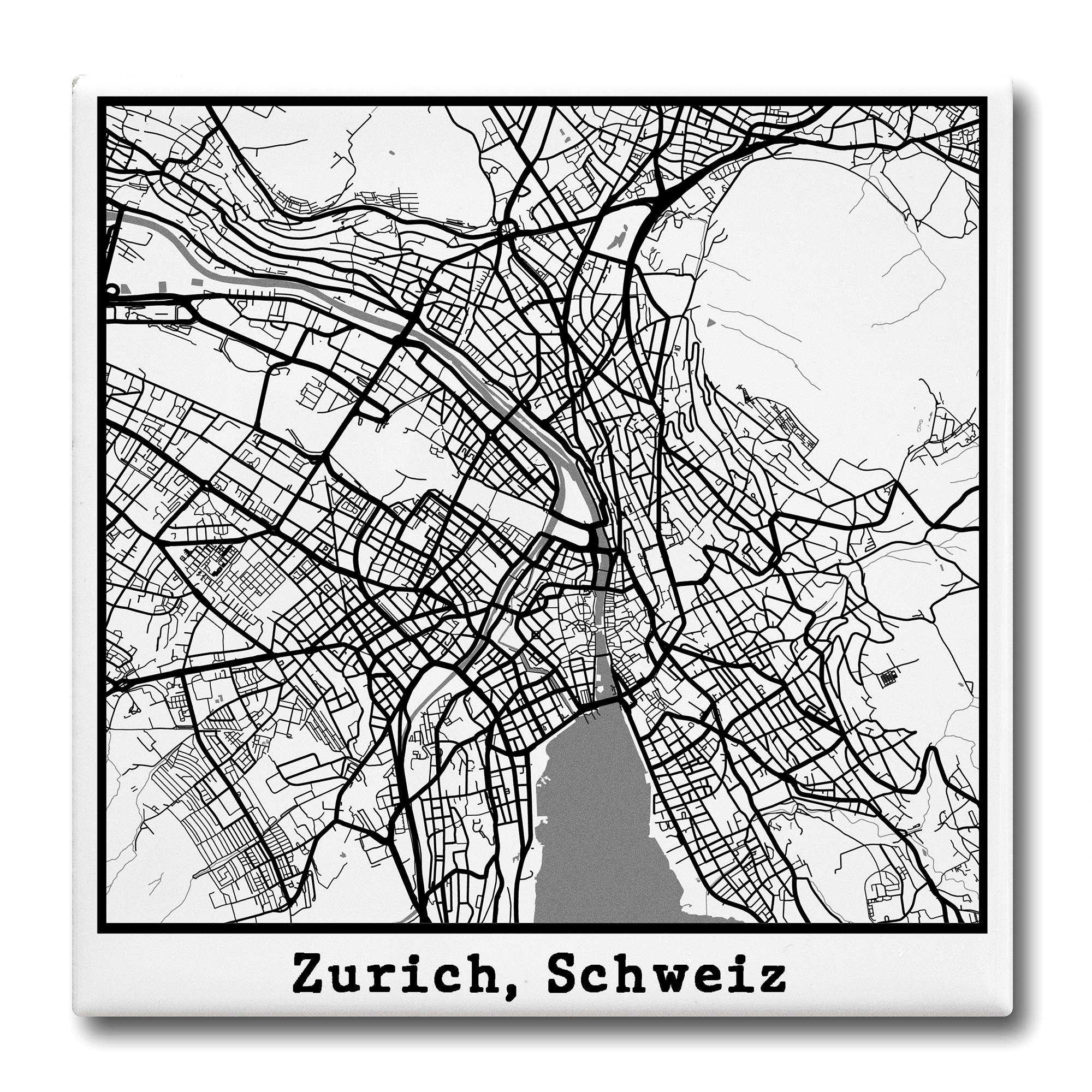 10.8x10.8cm White ceramic tile with city map prints / Cartes de ville en carreau de faïence