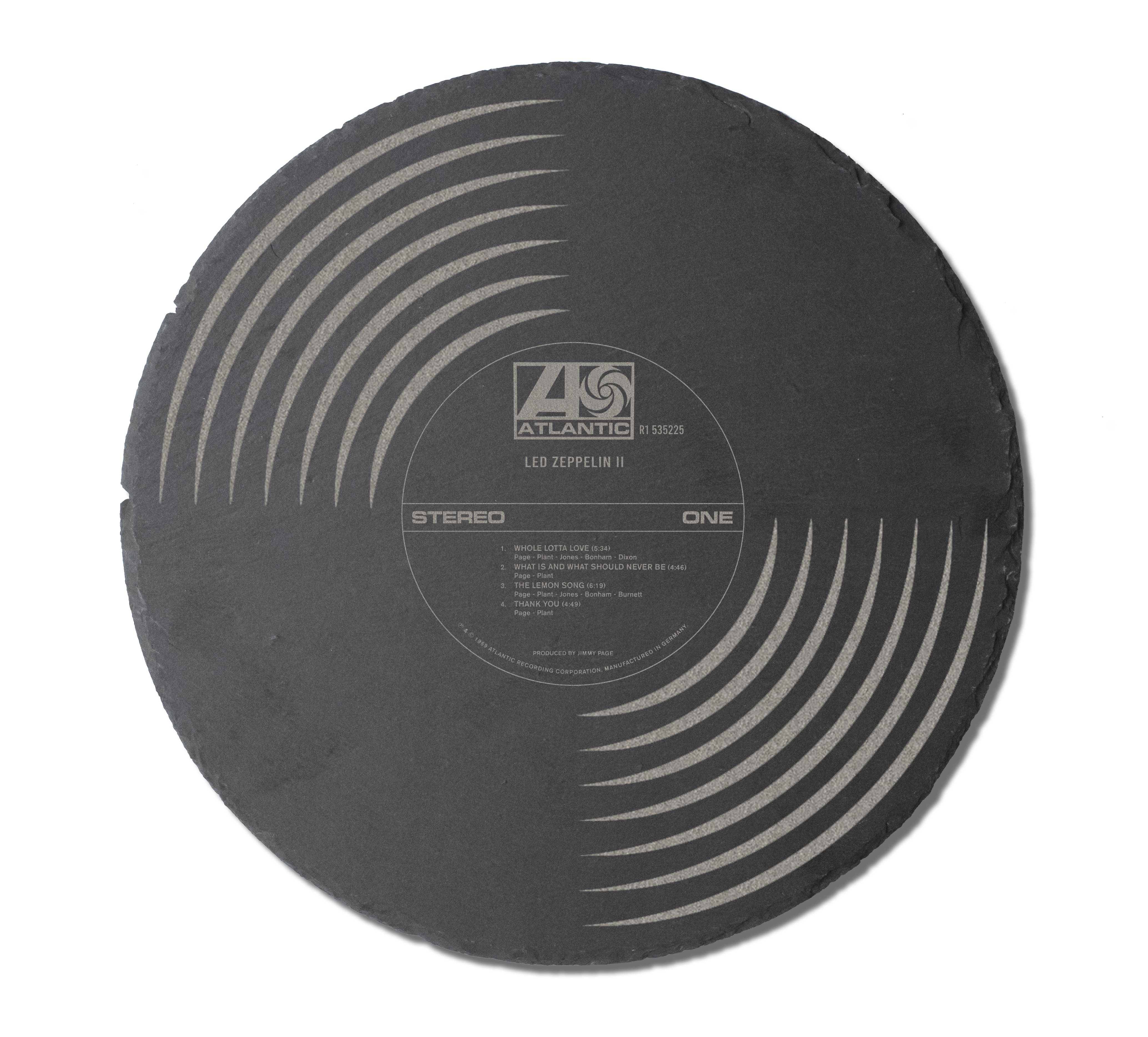 28cmØ Slate board with Vinyl record motifs / Planche apéro en ardoise avec motif vinyl