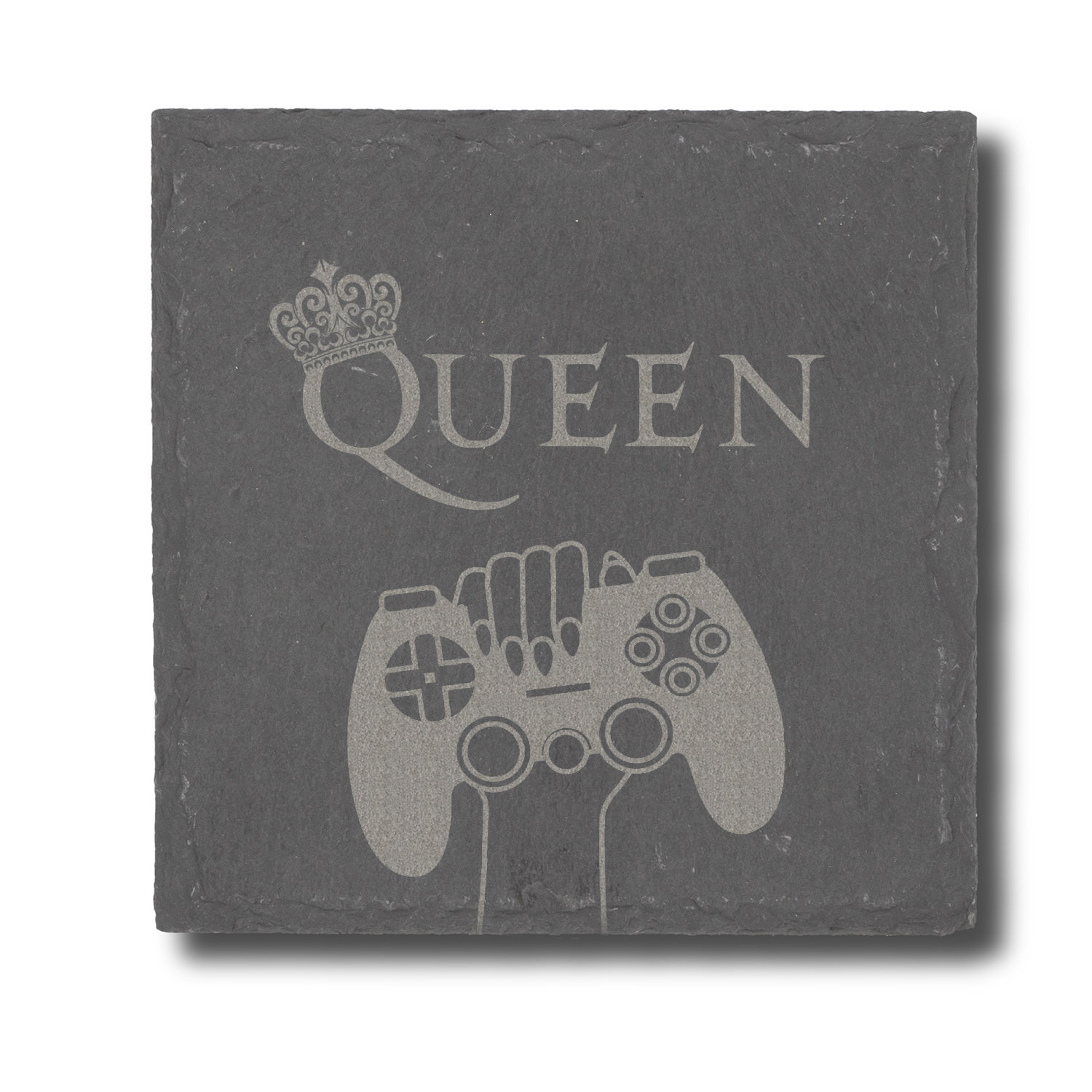 Slate coasters with "Queen of" motifs  / Dessous de verre en ardoise avec motifs "Queen of"
