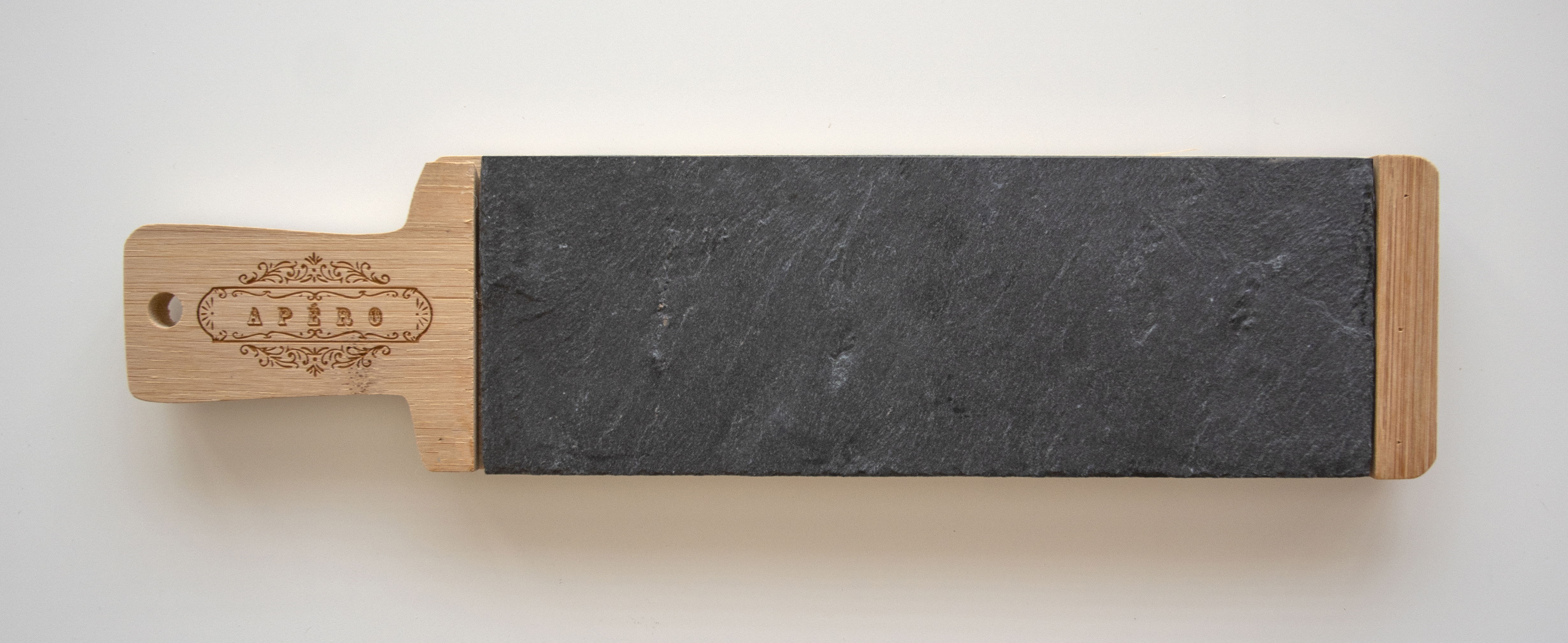 33x8cm Appetizer board in bamboo and slate - Customizable / Planche apéro en bambou et ardoise personnalisable