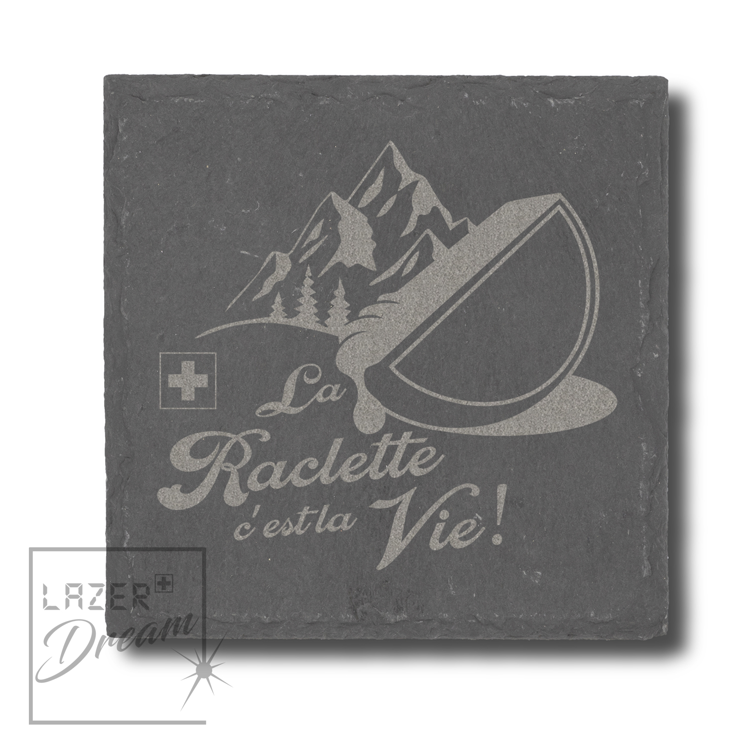 Slate coasters with Raclette and Fondue inspired motifs / Dessous de verre en ardoise avec motifs inspirés par la Raclette​ et Fondue
