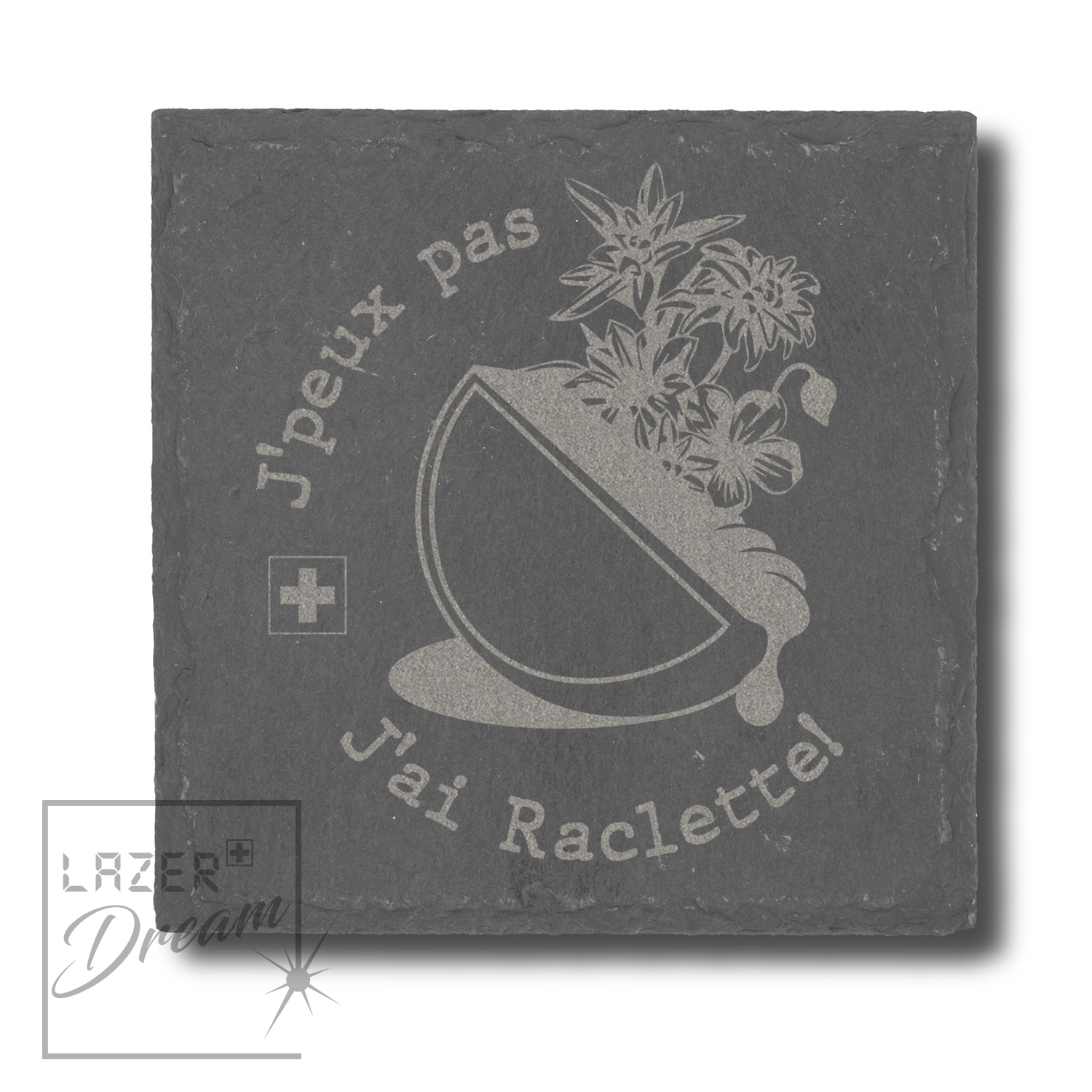 Slate coasters with Raclette and Fondue inspired motifs / Dessous de verre en ardoise avec motifs inspirés par la Raclette​ et Fondue