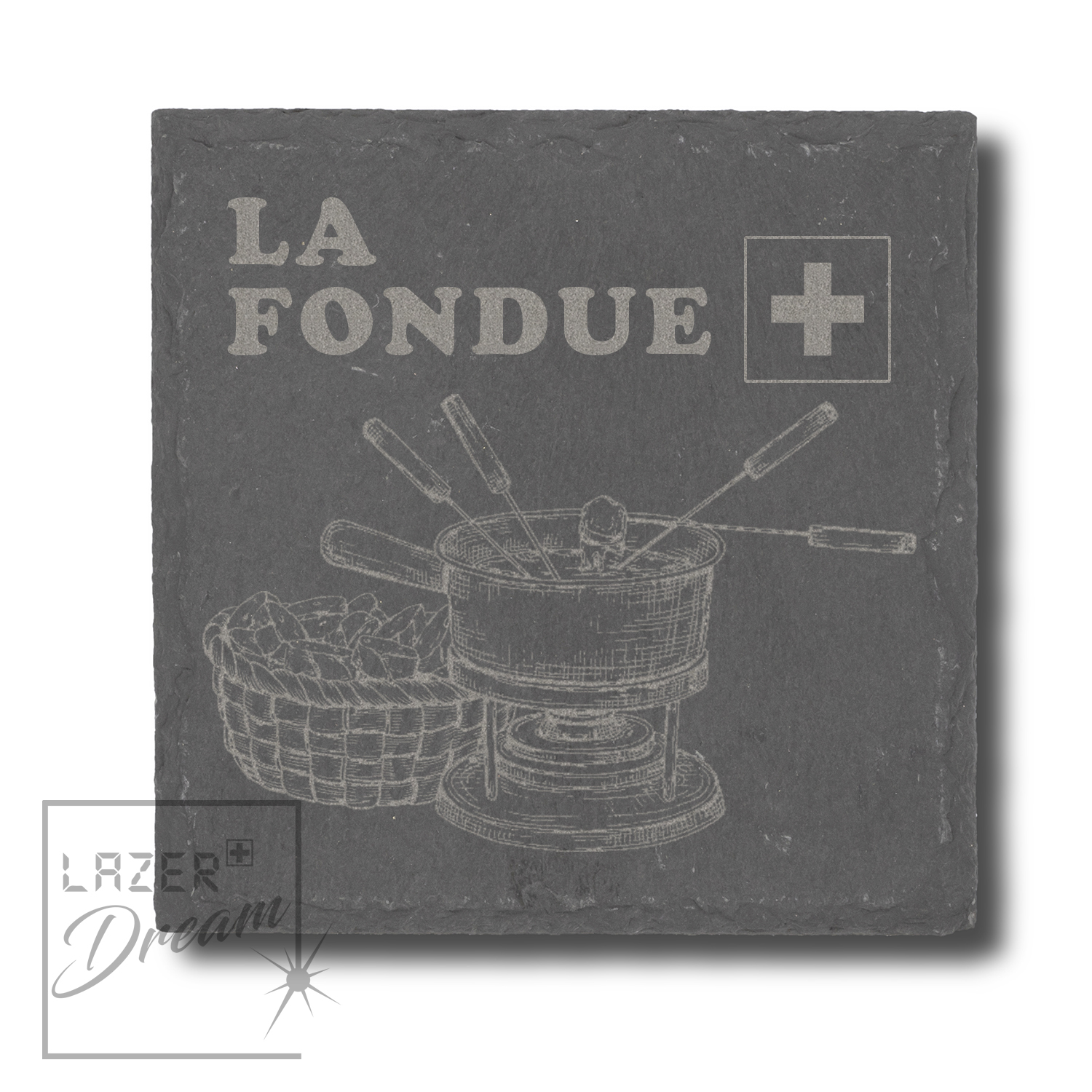 Slate coasters with Raclette and Fondue inspired motifs / Dessous de verre en ardoise avec motifs inspirés par la Raclette​ et Fondue