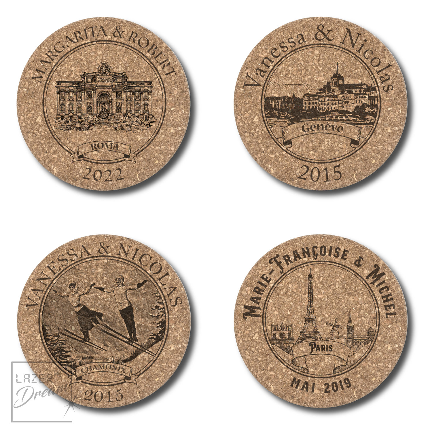Cork coasters - Wedding collection / Dessous de verre en liège avec collection mariage