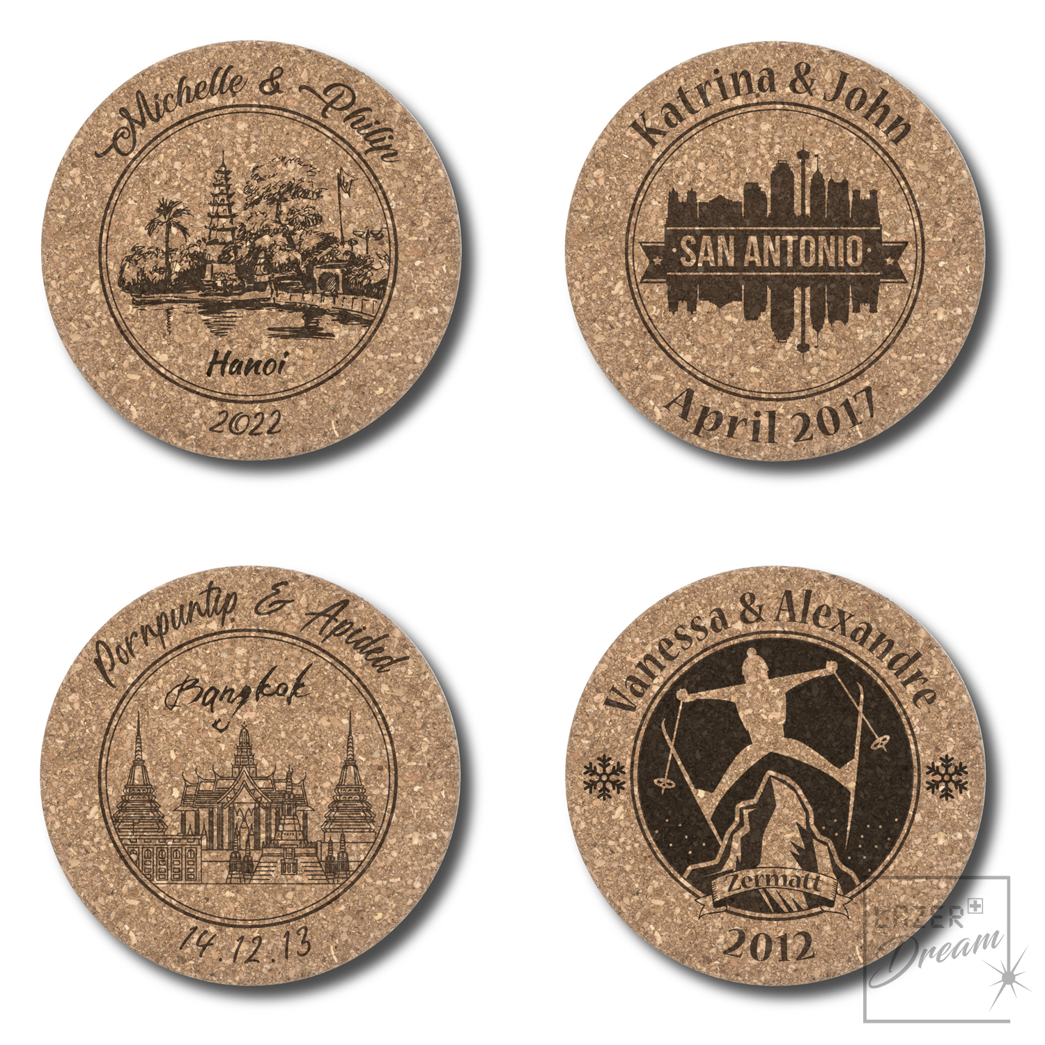 Cork coasters - Wedding collection / Dessous de verre en liège avec collection mariage