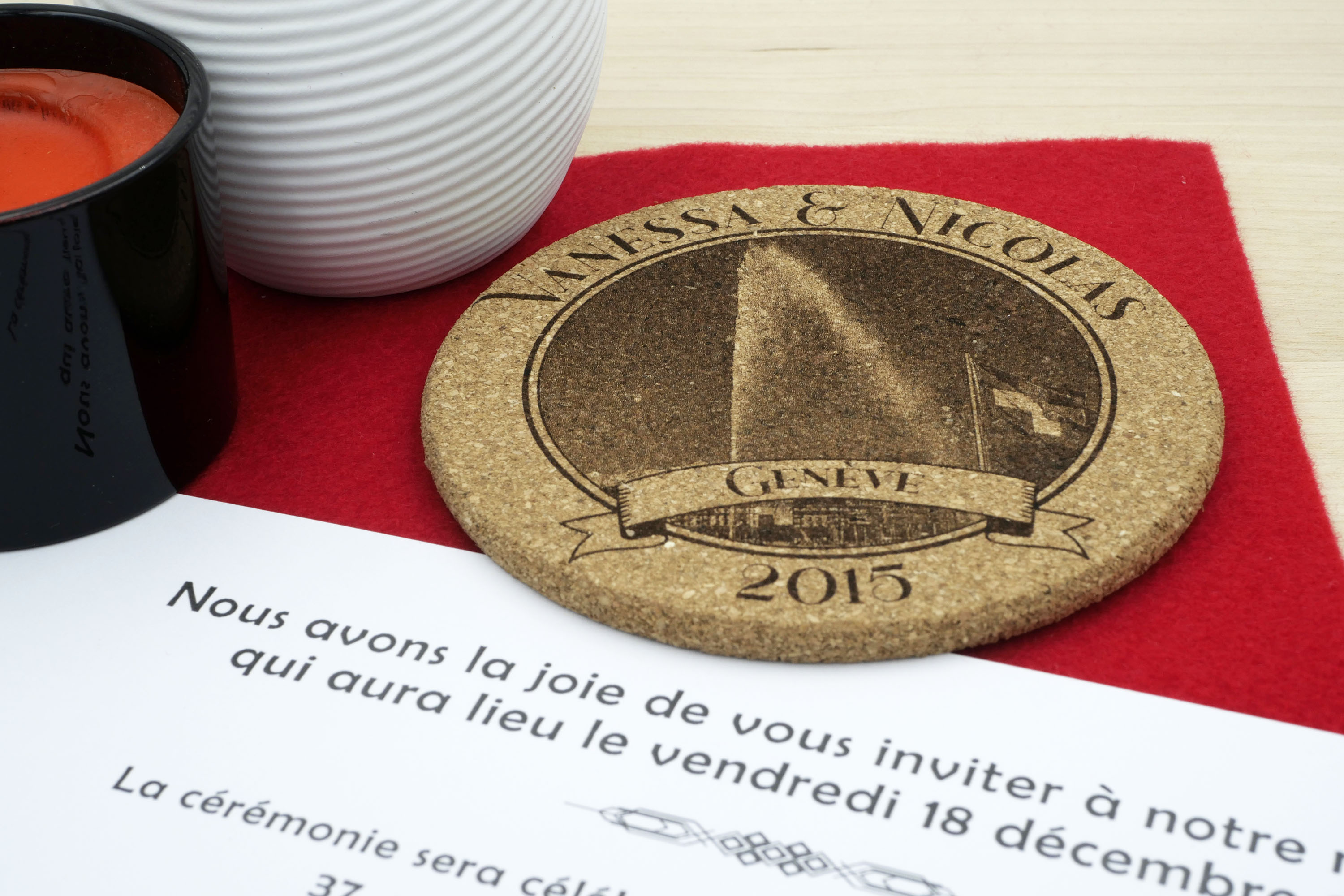 Cork coasters - Wedding collection / Dessous de verre en liège avec collection mariage