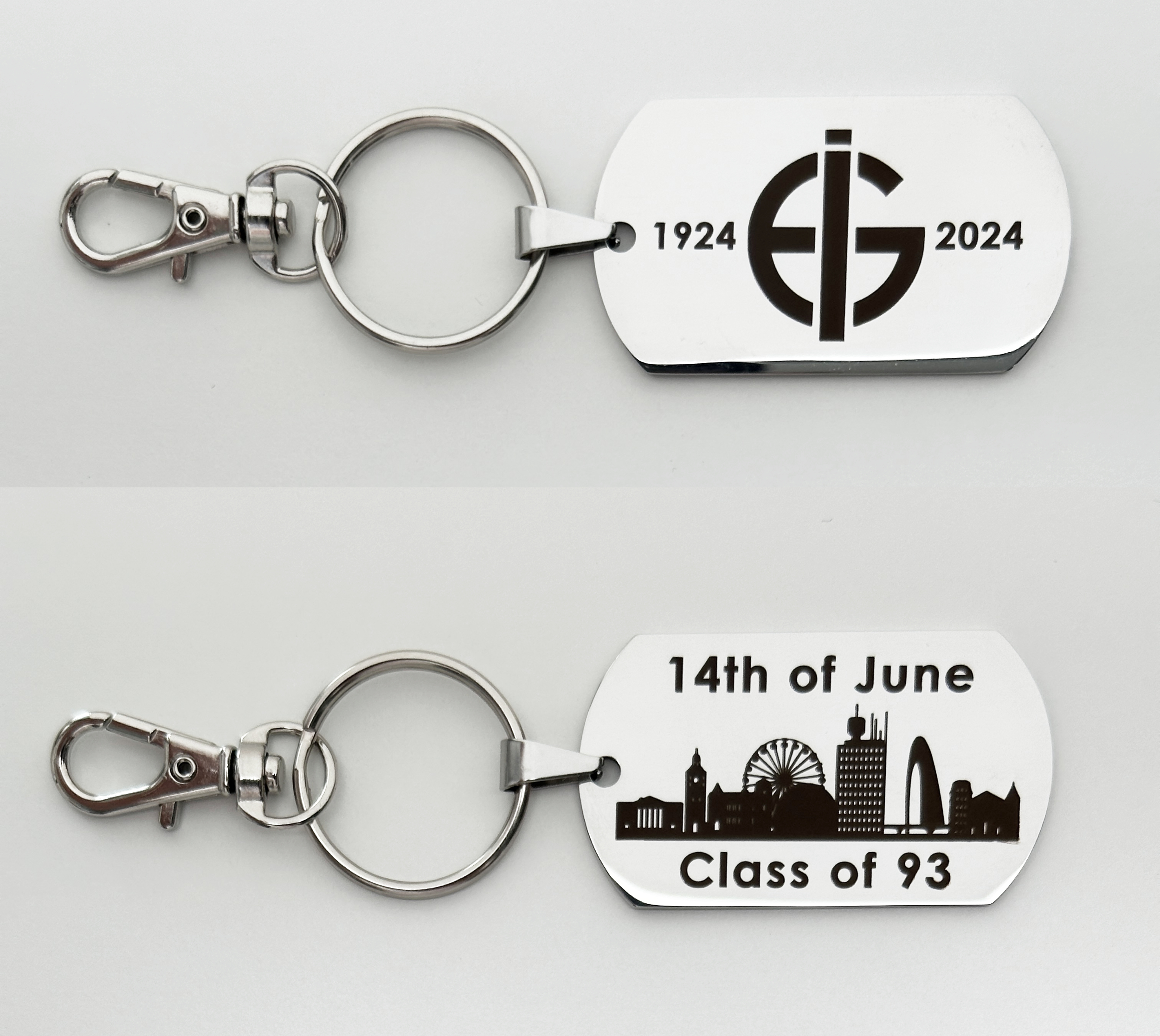 2.8x5cm Keychain/Bag charm in stainless steel with your logo or your own motif / Porte-clés/Charm en acier avec votre logo ou motif