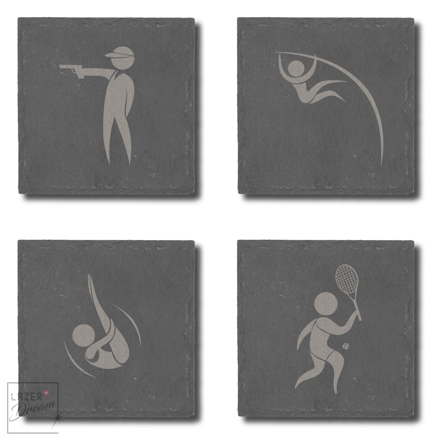 Slate coasters with Olympic sports motifs  / Dessous de verre en ardoise avec motifs sports olympiques