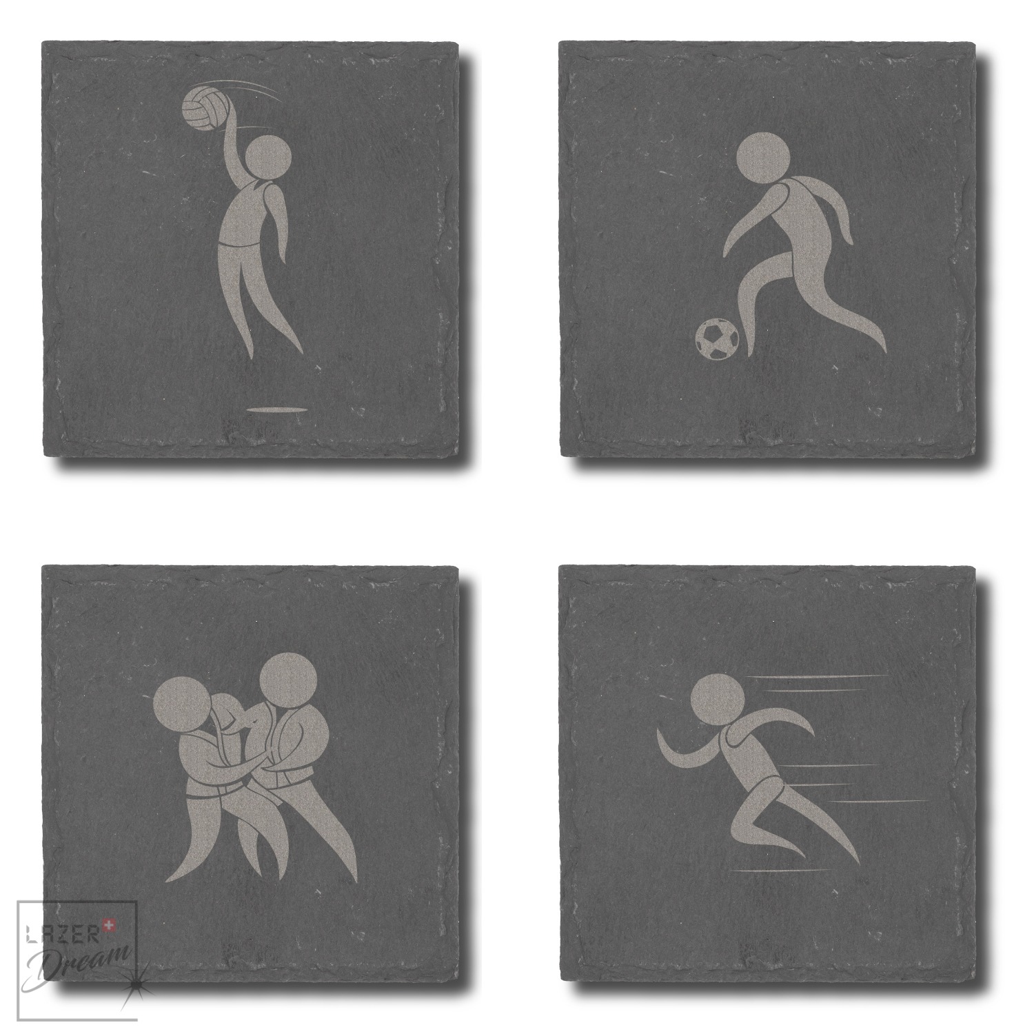 Slate coasters with Olympic sports motifs  / Dessous de verre en ardoise avec motifs sports olympiques