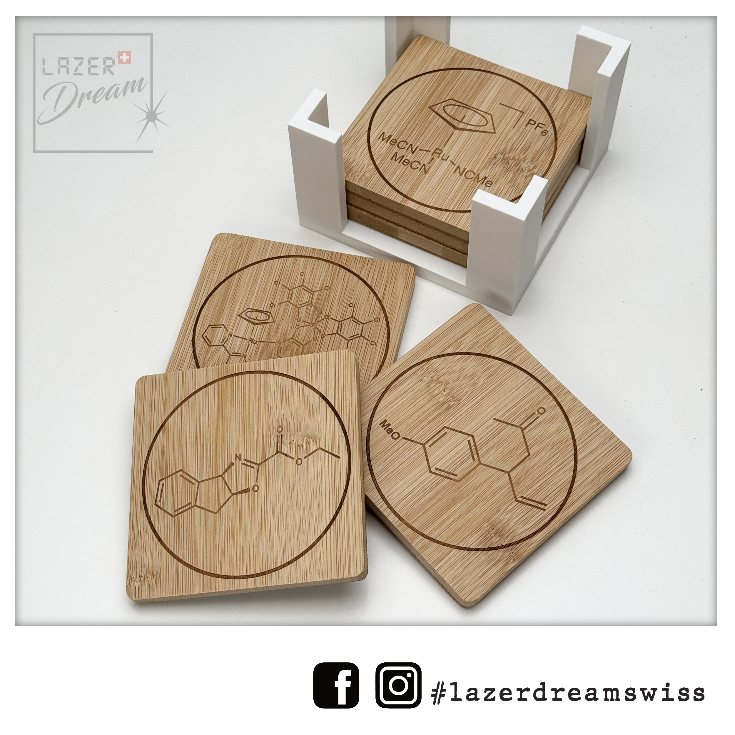 Bamboo coaster square with your logo or motif / Dessous de verre carré en bambou avec votre logo ou motif