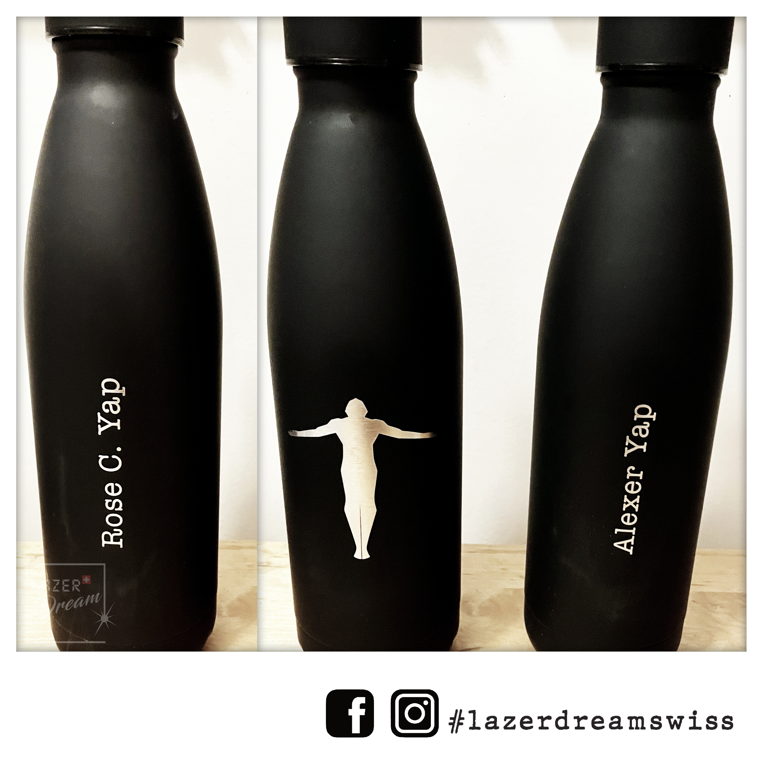 500ml Insulated water bottle - soft touch black / Bouteille isotherme en acier inoxidable noir