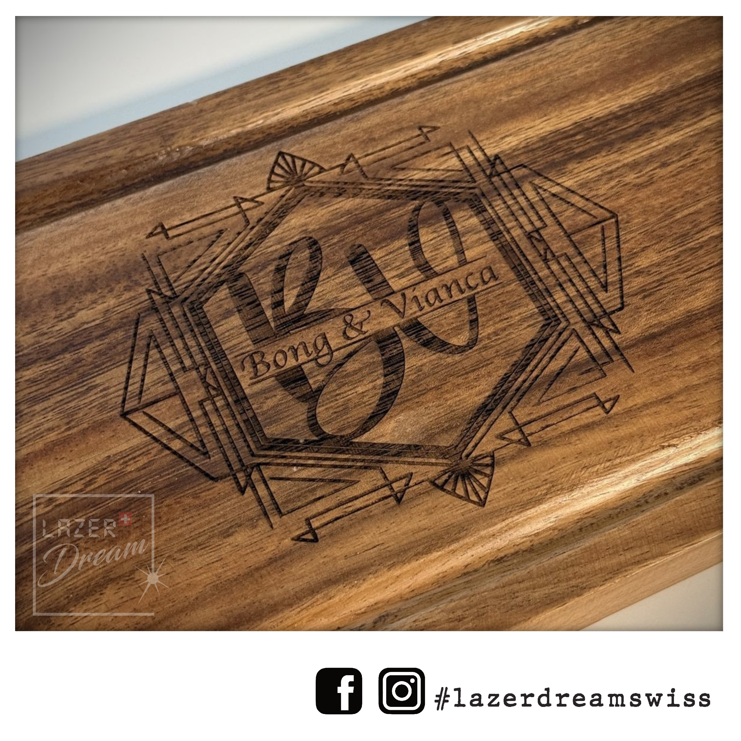 51x18x2cm Wooden board in Acacia - Customizable / Planche à découper en Acacia personnalisable