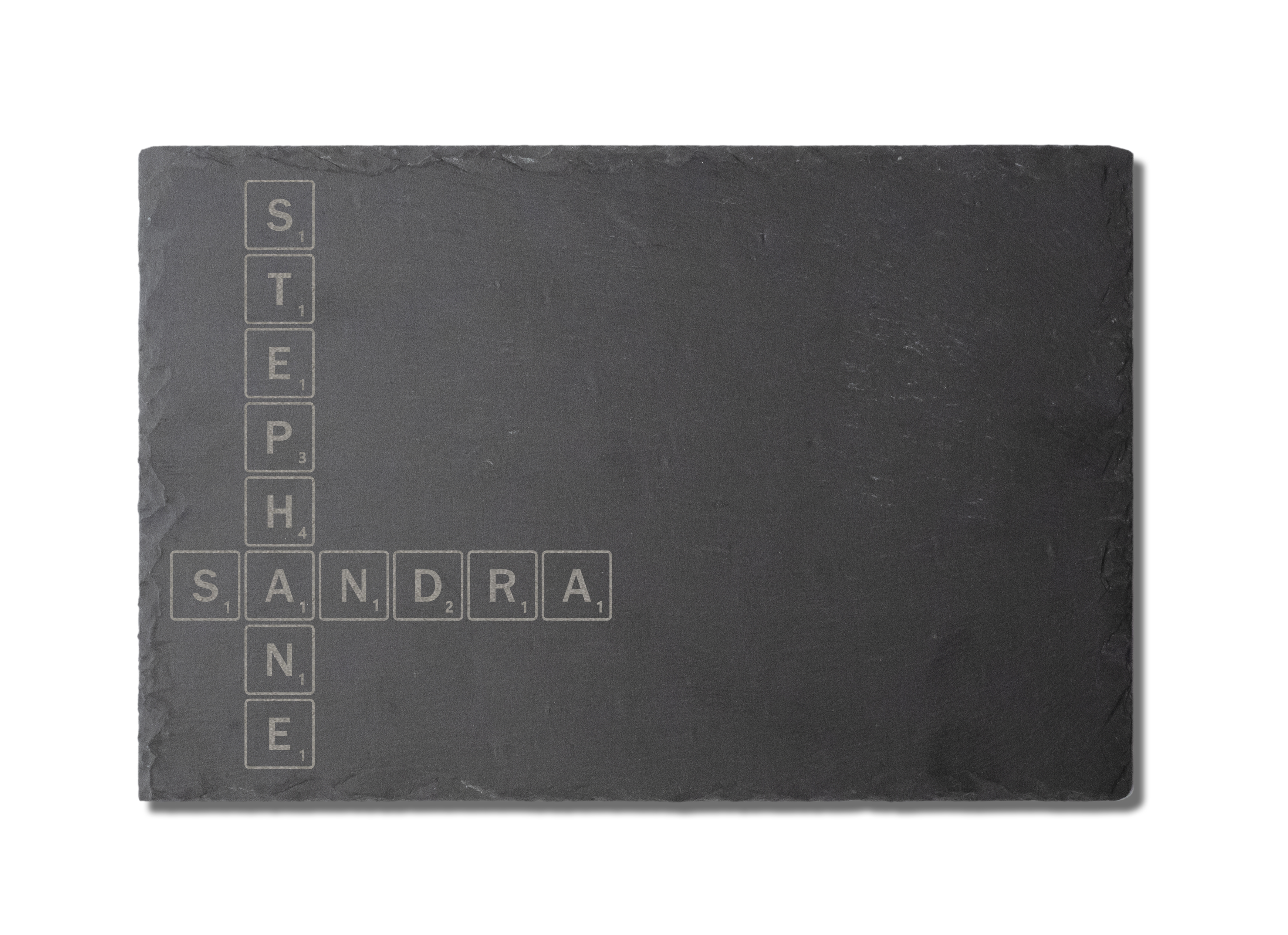 30x20cm Slate board with Scrabble tiles inspired motif - Customizable  / Planche apéro en ardoise avec motif inspiré par les tuiles de Scrabble personnalisable