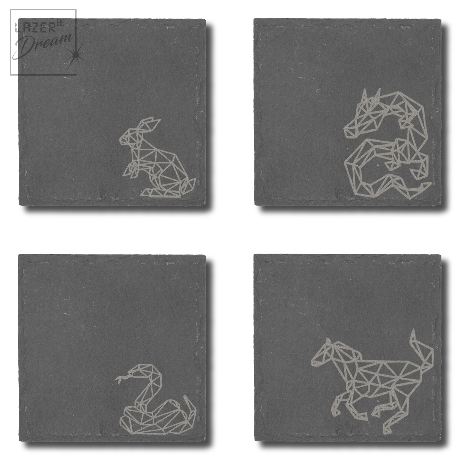 Slate coasters with animal signs motifs / Dessous de verre en ardoise avec motifs de signes d'animaux