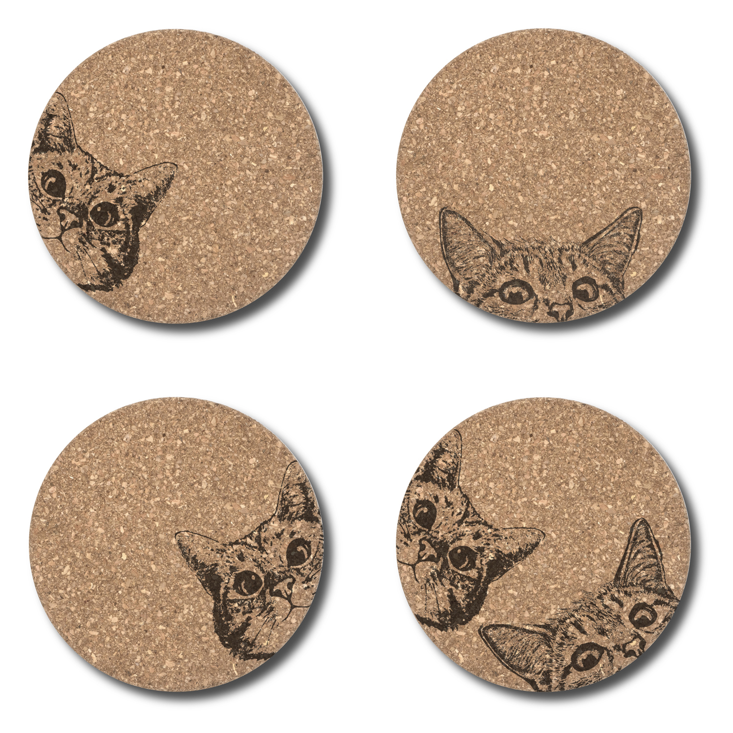 Cork coasters with pet motifs  / Dessous de verre en liège avec motifs d'animaux de compagnie