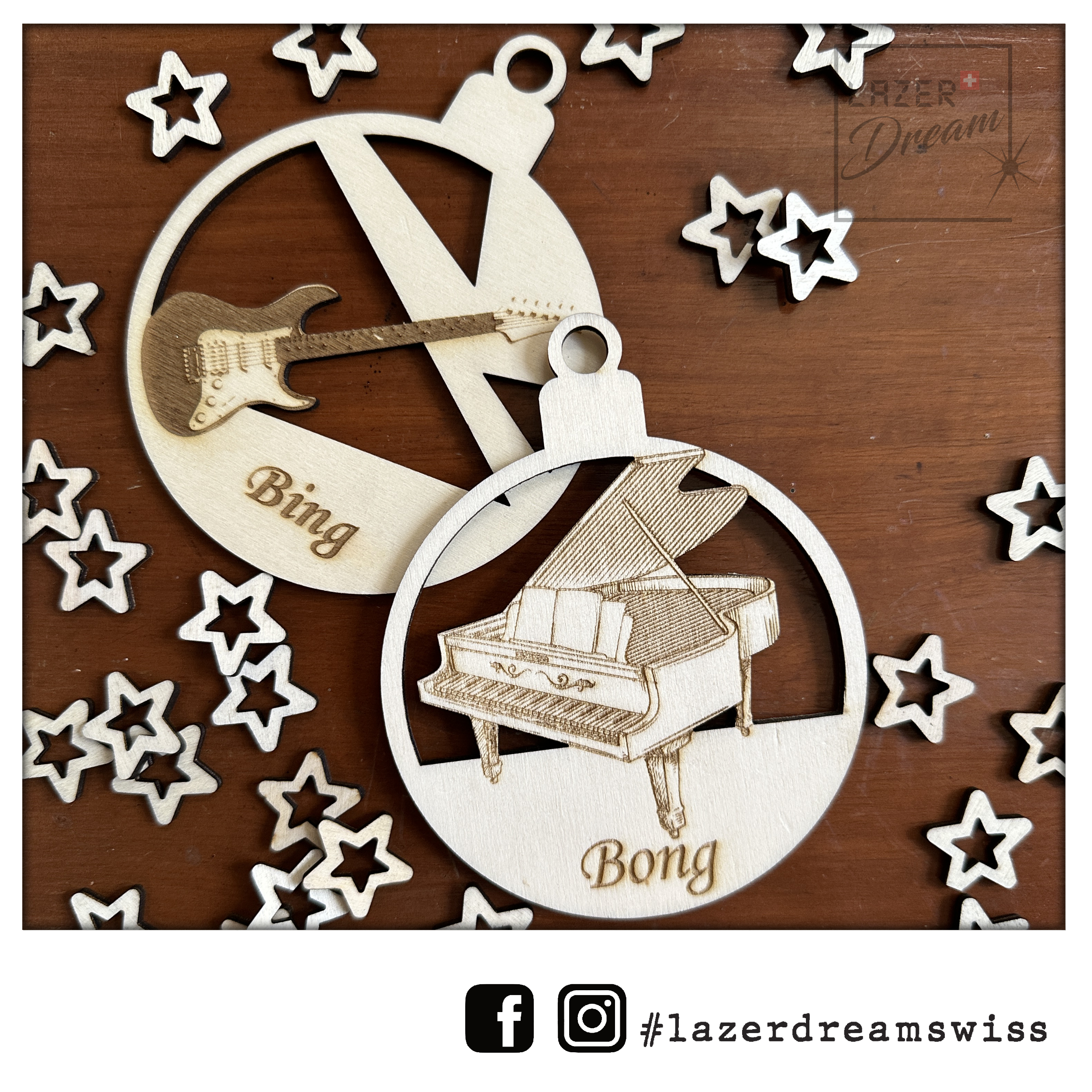 9x11.25x0.3cm Wooden holiday ornament - Customizable / Décoration de Noël en bois personnaliable