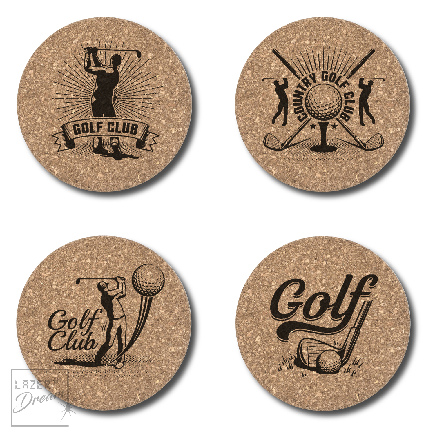 Cork coasters with Sports motifs  / Dessous de verre en liège avec motifs sports