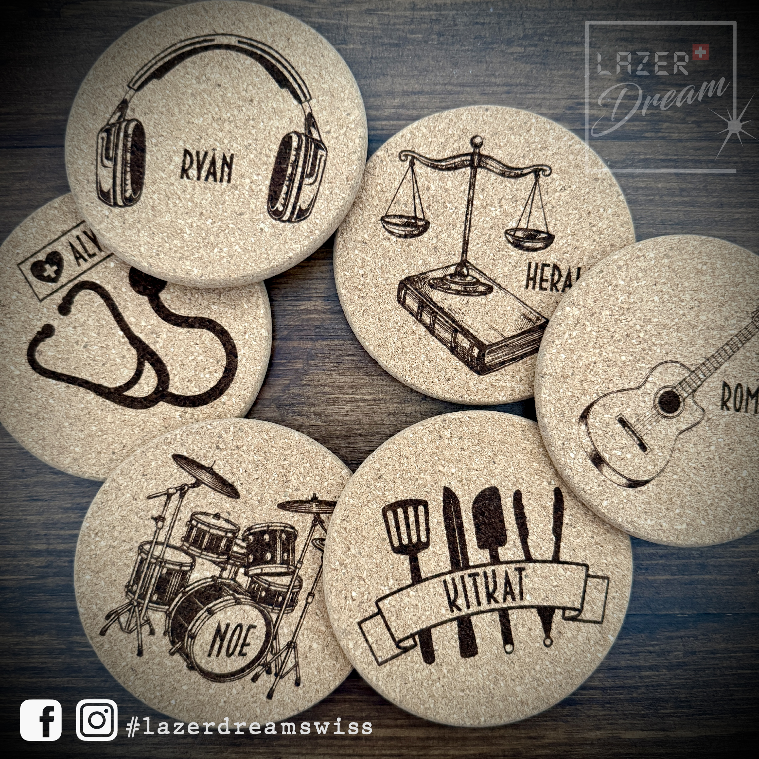 Cork coasters - Customizable / Dessous de verre en liège personnalisables